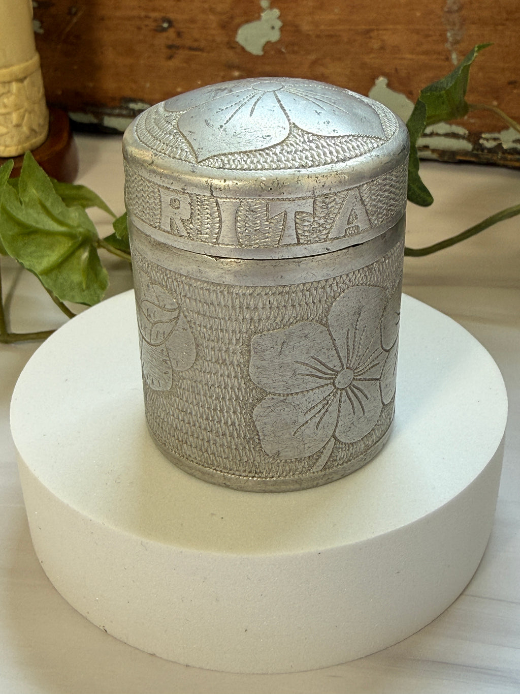 WWII Belgian Aluminum Trench Art Treasure Box | Engraved "Guerre" & "Rita"