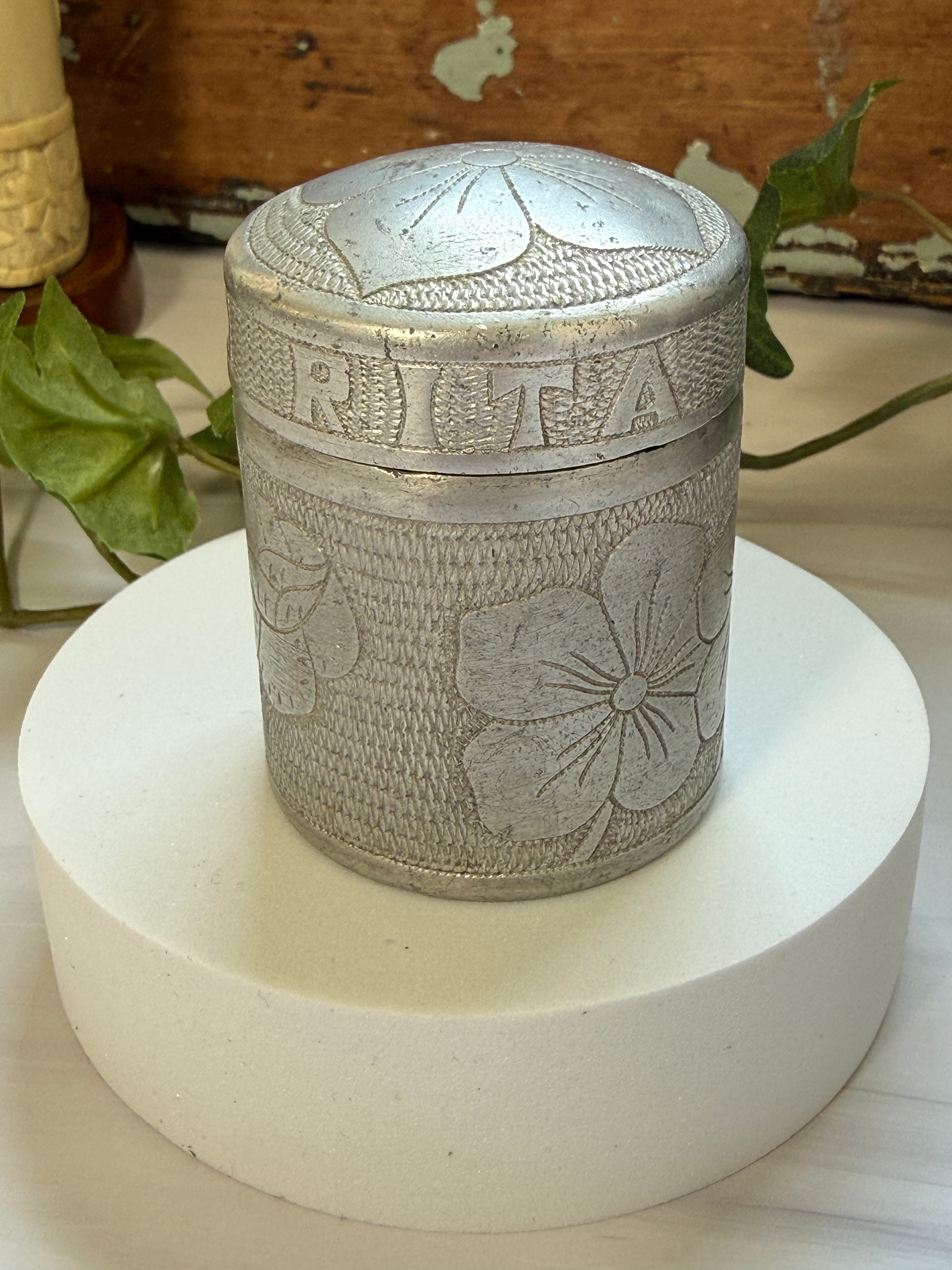 WWII Belgian Aluminum Trench Art Treasure Box | Engraved "Guerre" & "Rita"