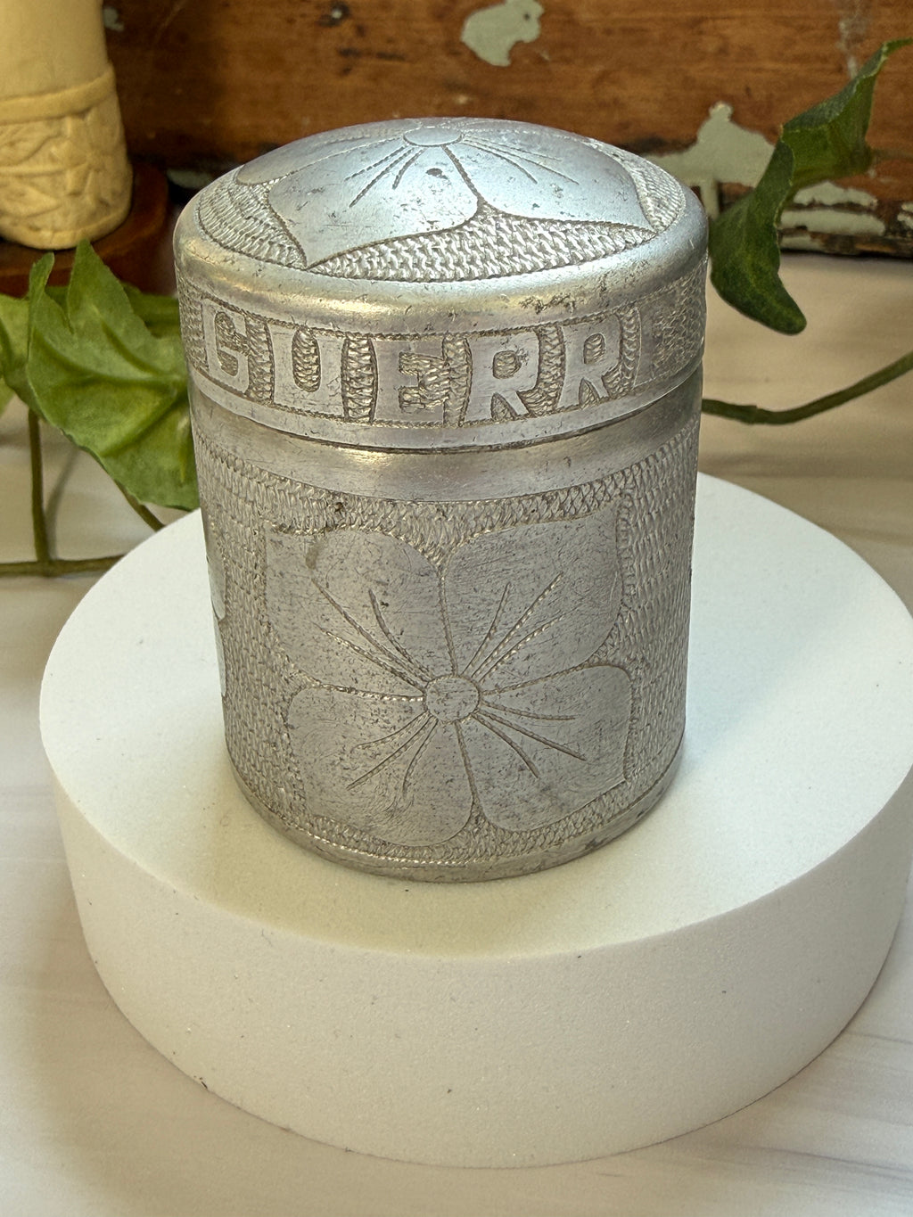 WWII Belgian Aluminum Trench Art Treasure Box | Engraved "Guerre" & "Rita"