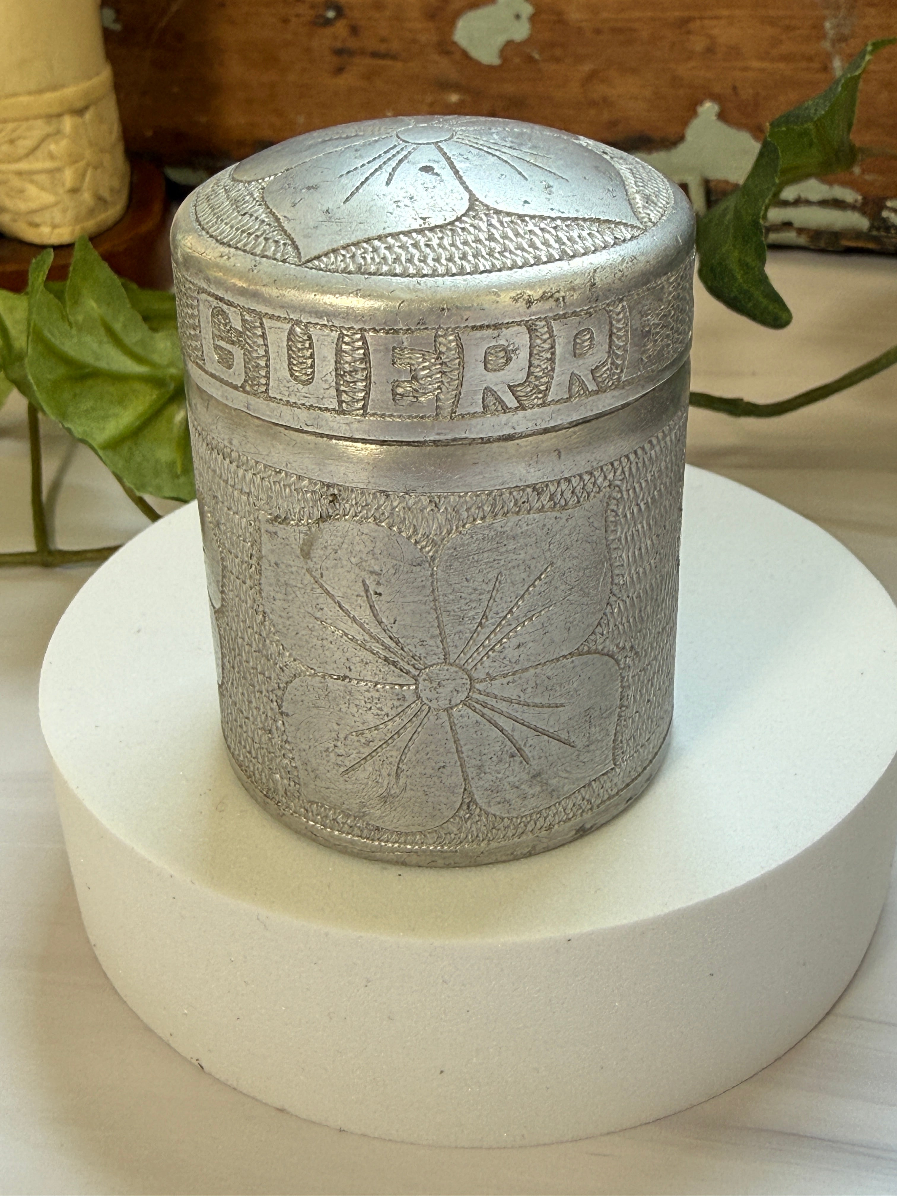 WWII Belgian Aluminum Trench Art Treasure Box | Engraved "Guerre" & "Rita"