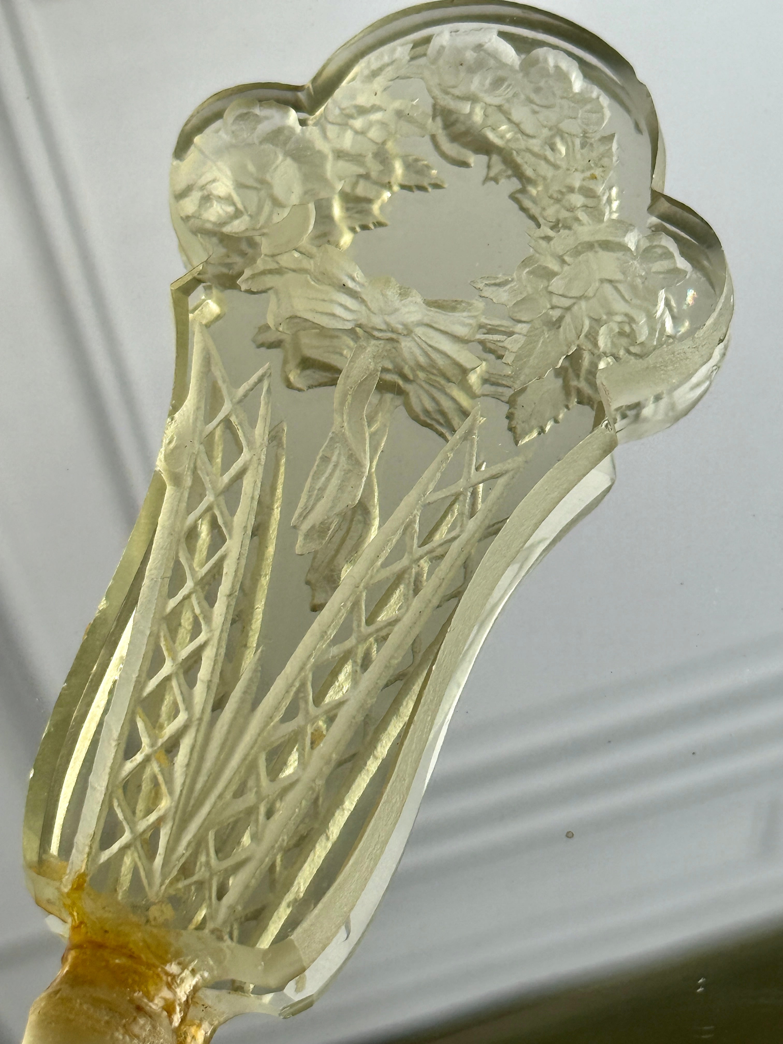 Vintage Cut Crystal Perfume Bottle with Monumental Floral Stopper – 6"