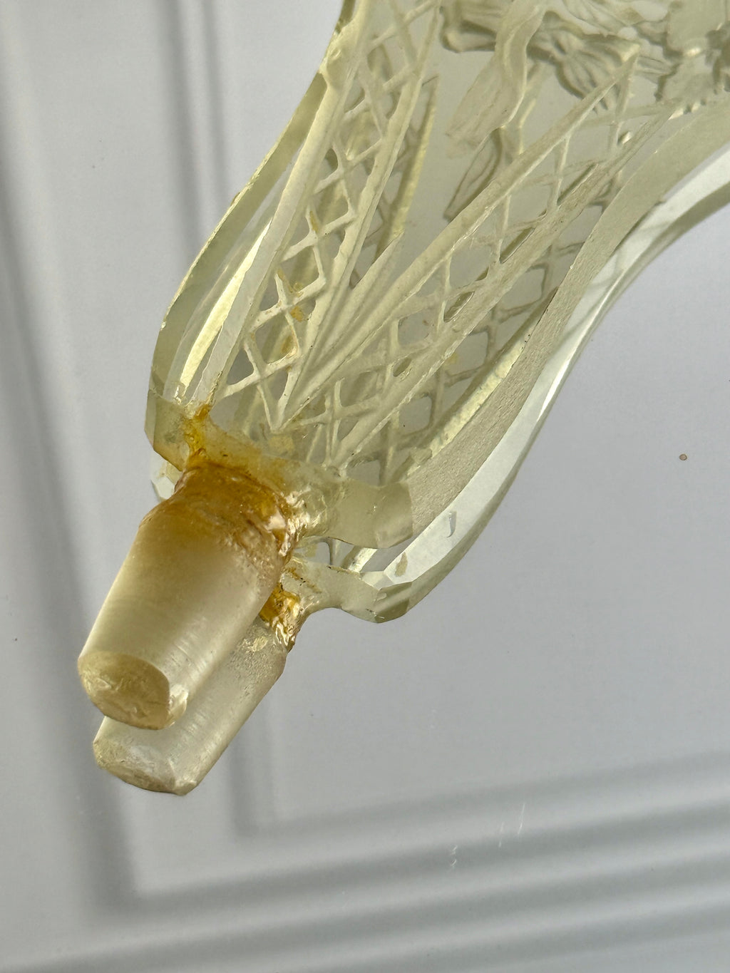 Vintage Cut Crystal Perfume Bottle with Monumental Floral Stopper – 6"