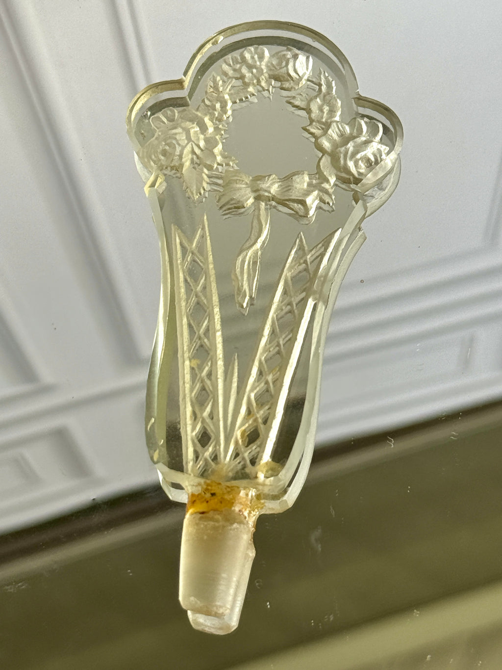 Vintage Cut Crystal Perfume Bottle with Monumental Floral Stopper – 6"