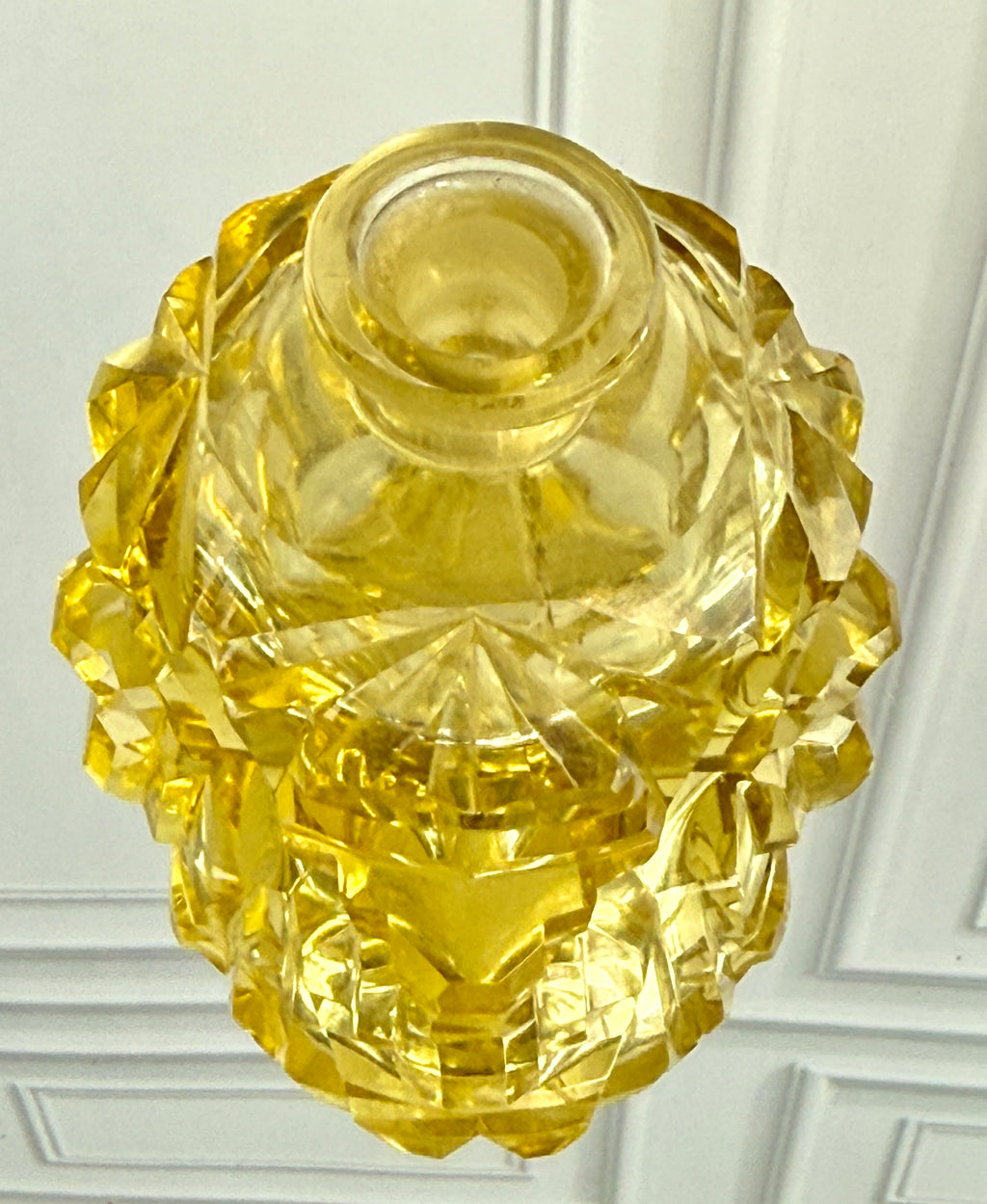 Vintage Cut Crystal Perfume Bottle with Monumental Floral Stopper – 6"
