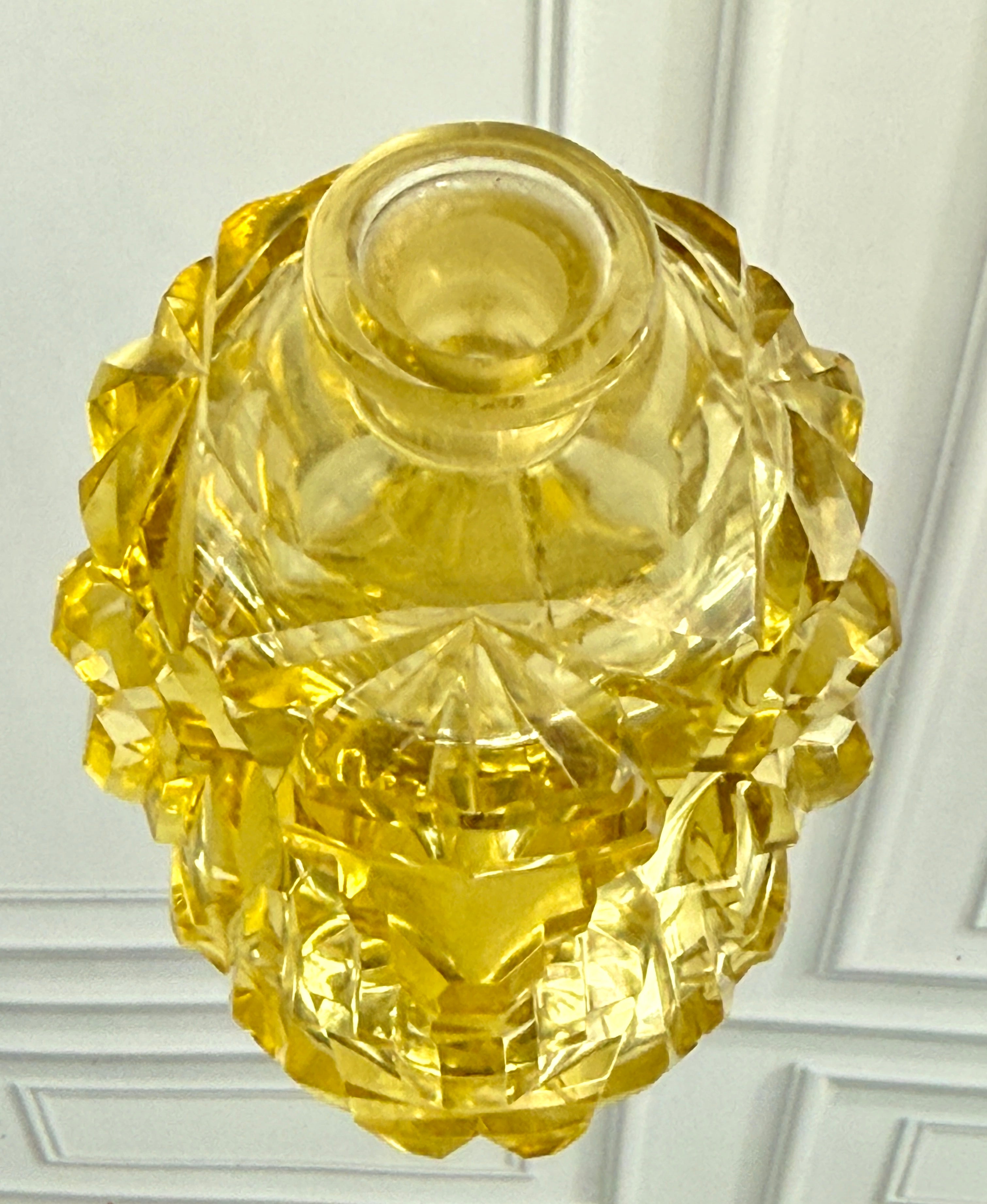 Vintage Cut Crystal Perfume Bottle with Monumental Floral Stopper – 6"