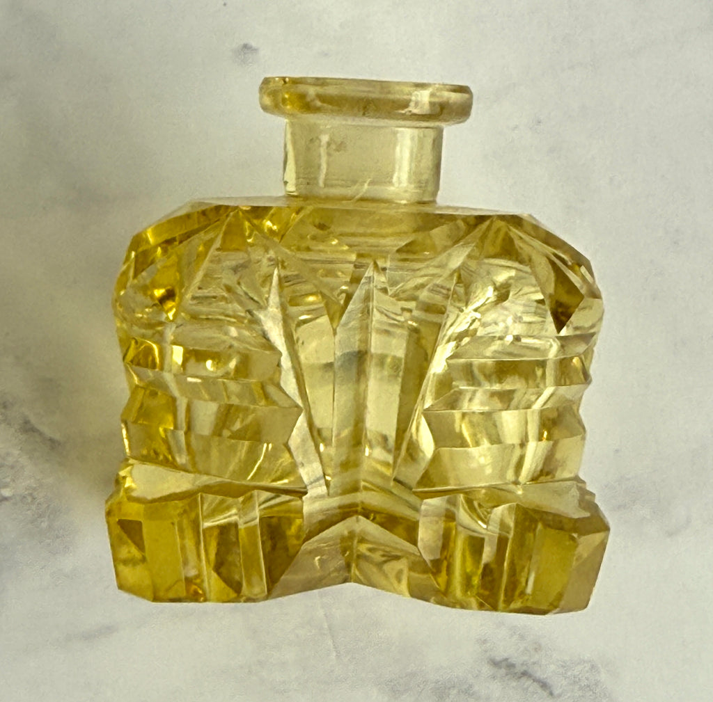 Vintage Cut Crystal Perfume Bottle with Monumental Floral Stopper – 6"