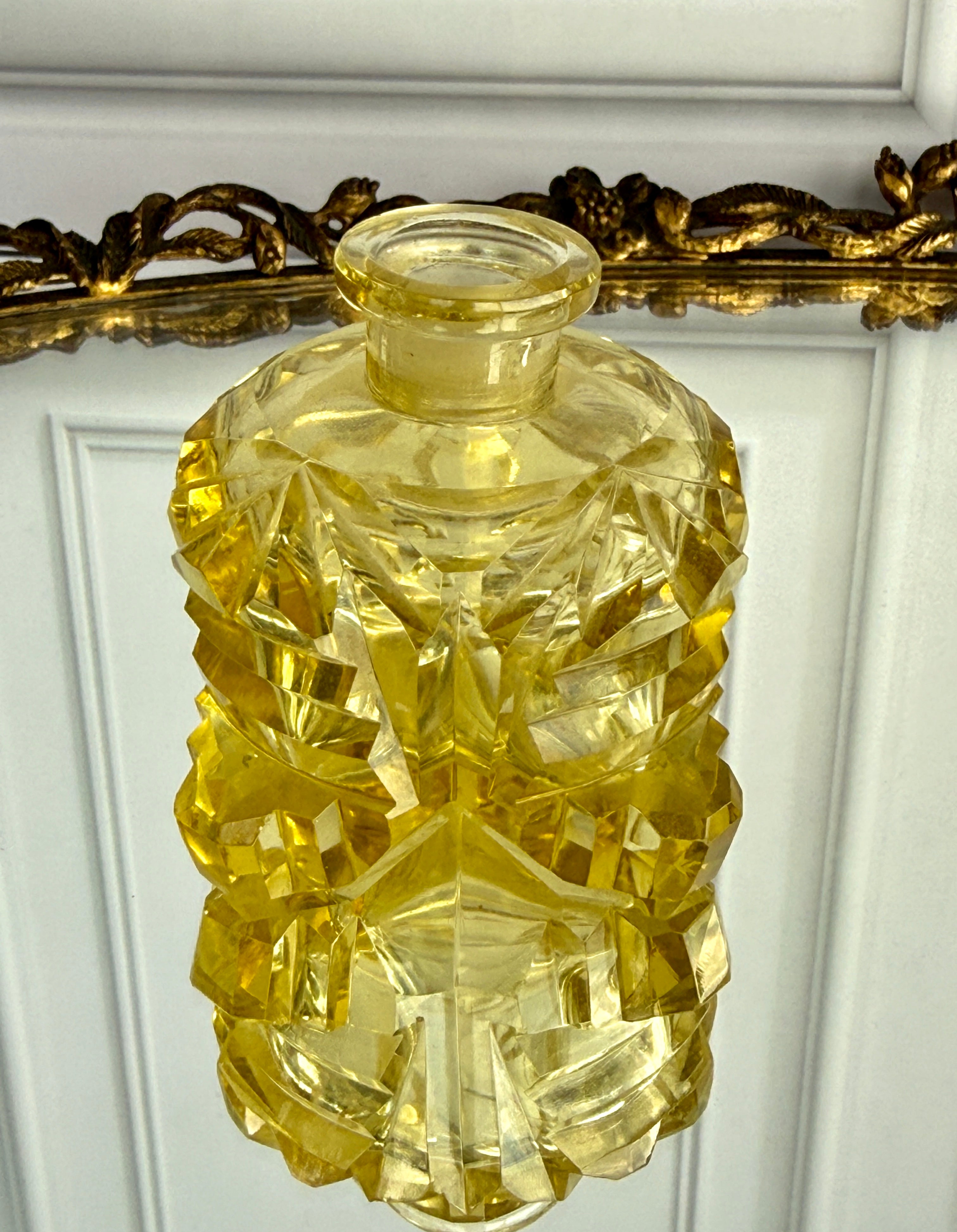 Vintage Cut Crystal Perfume Bottle with Monumental Floral Stopper – 6"