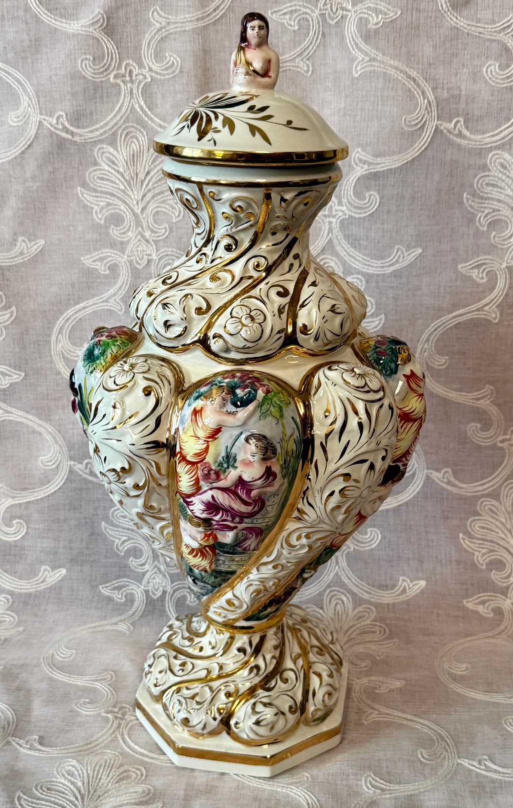 Vintage Italian Capodimonte Rococo Porcelain Lidded Urn – 20"