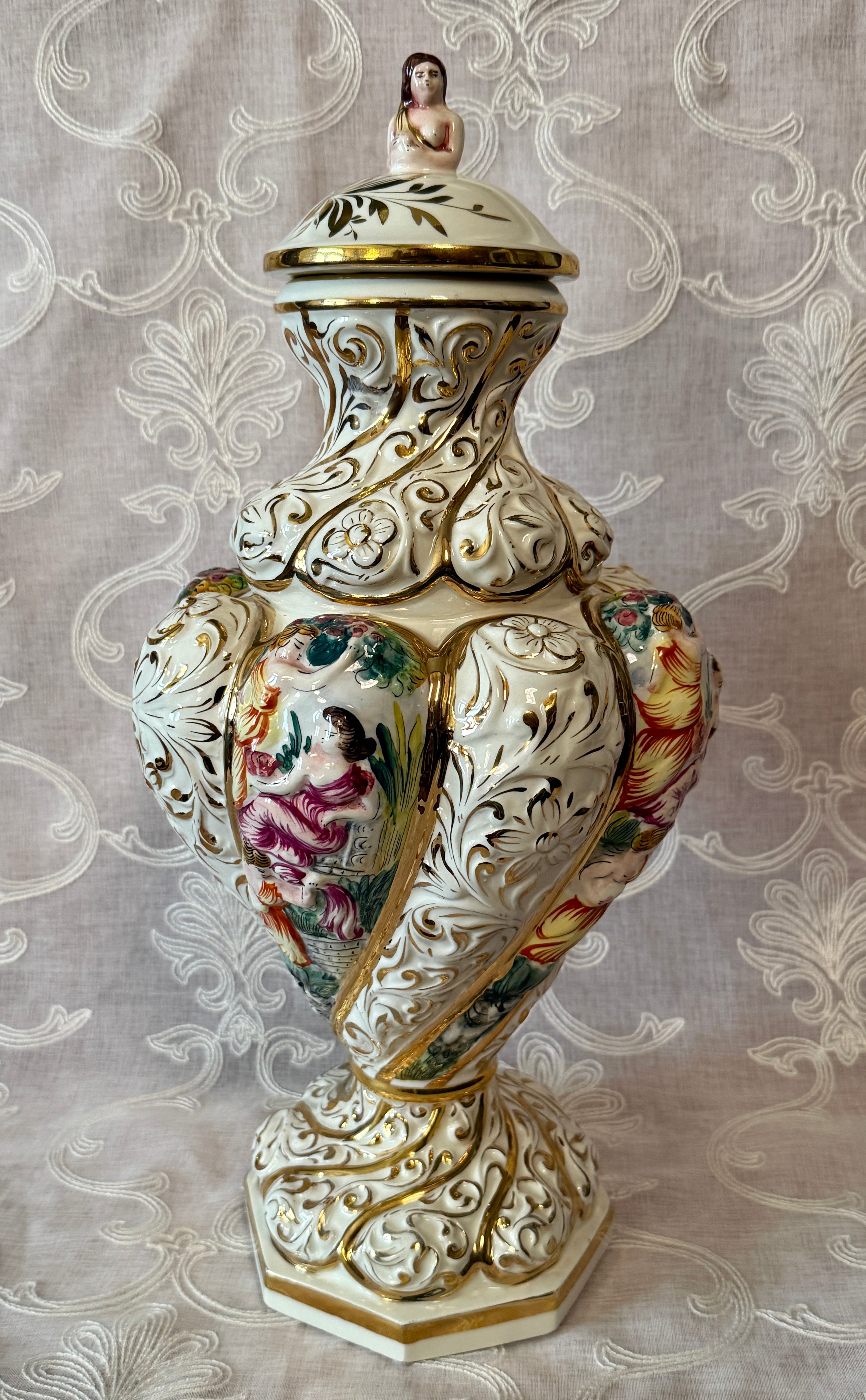 Vintage Italian Capodimonte Rococo Porcelain Lidded Urn – 20"