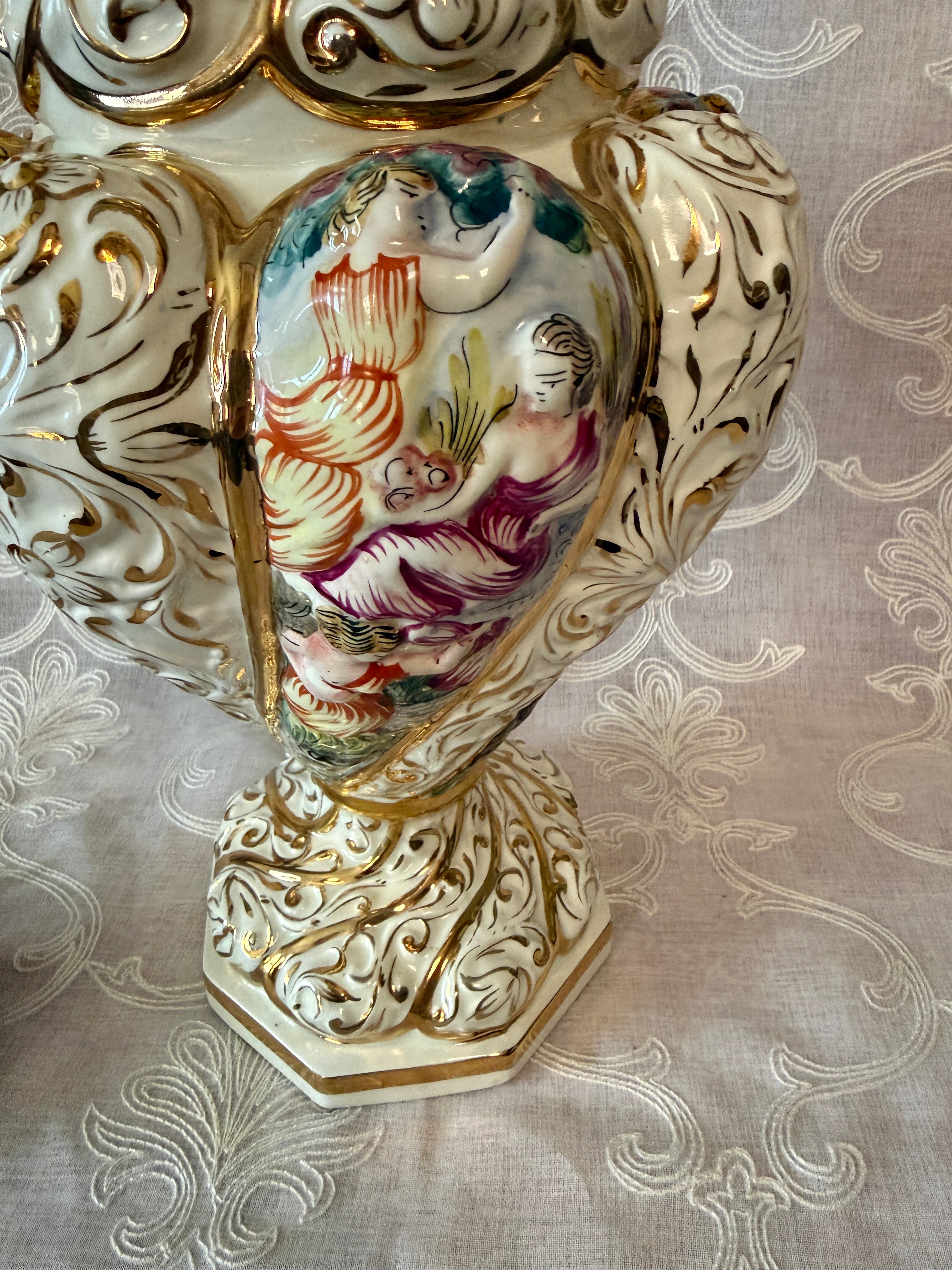 Vintage Italian Capodimonte Rococo Porcelain Lidded Urn – 20"