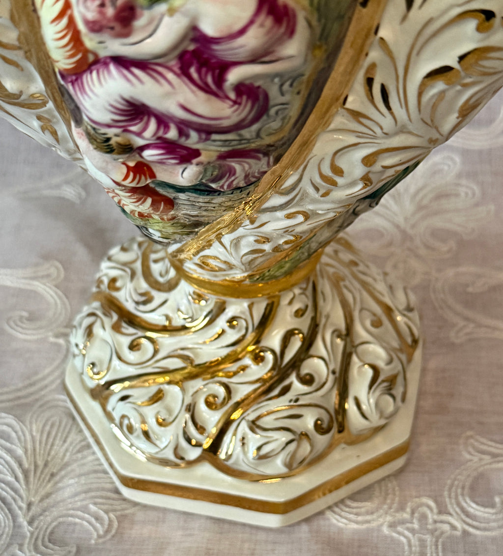 Vintage Italian Capodimonte Rococo Porcelain Lidded Urn – 20"