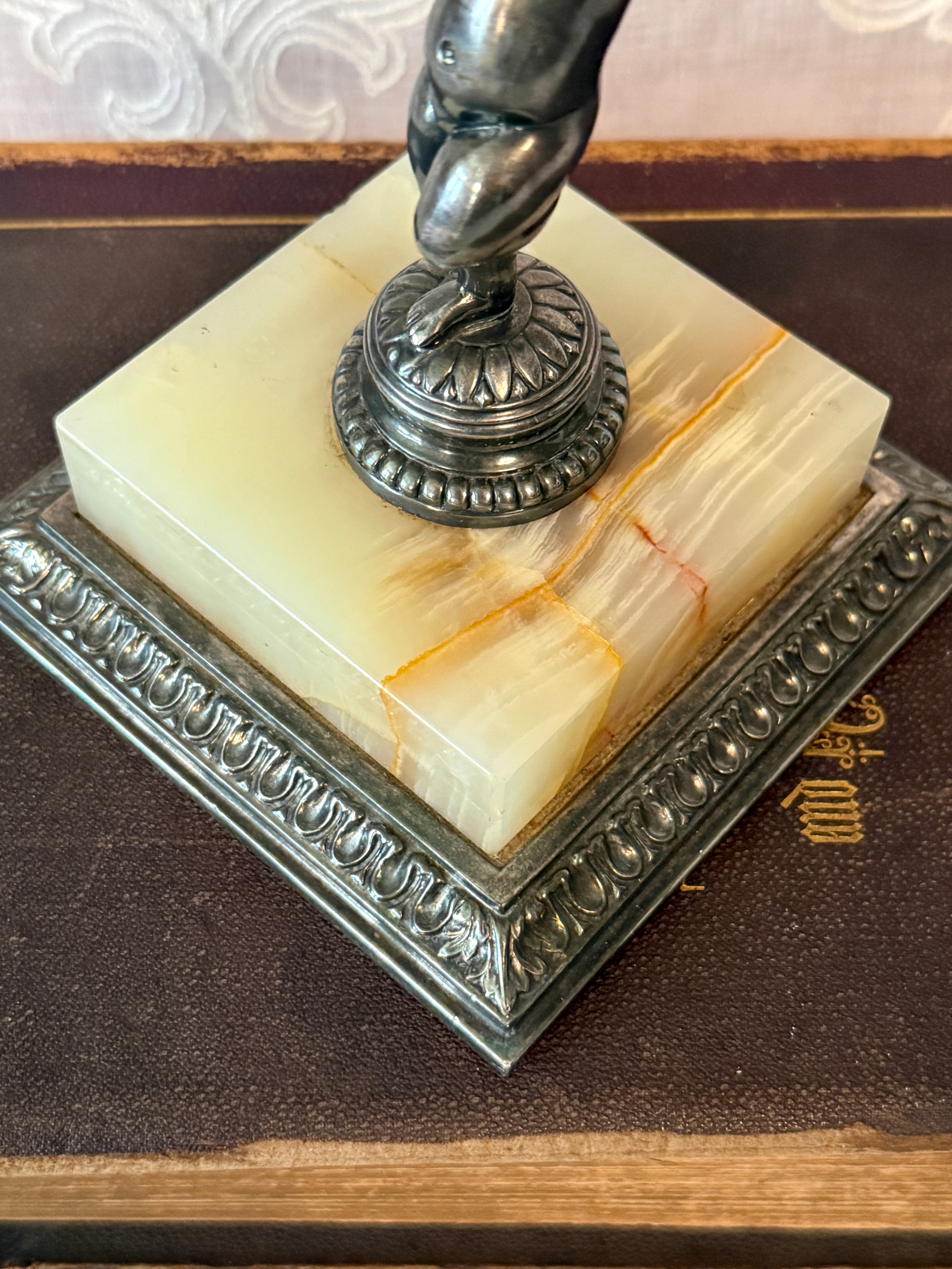 Vintage Pairpoint Figural Compote with Art Glass Bowl & Onyx Base