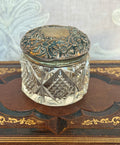 Antique Cut Glass Vanity Jar with Sterling Silver Repoussé Lid