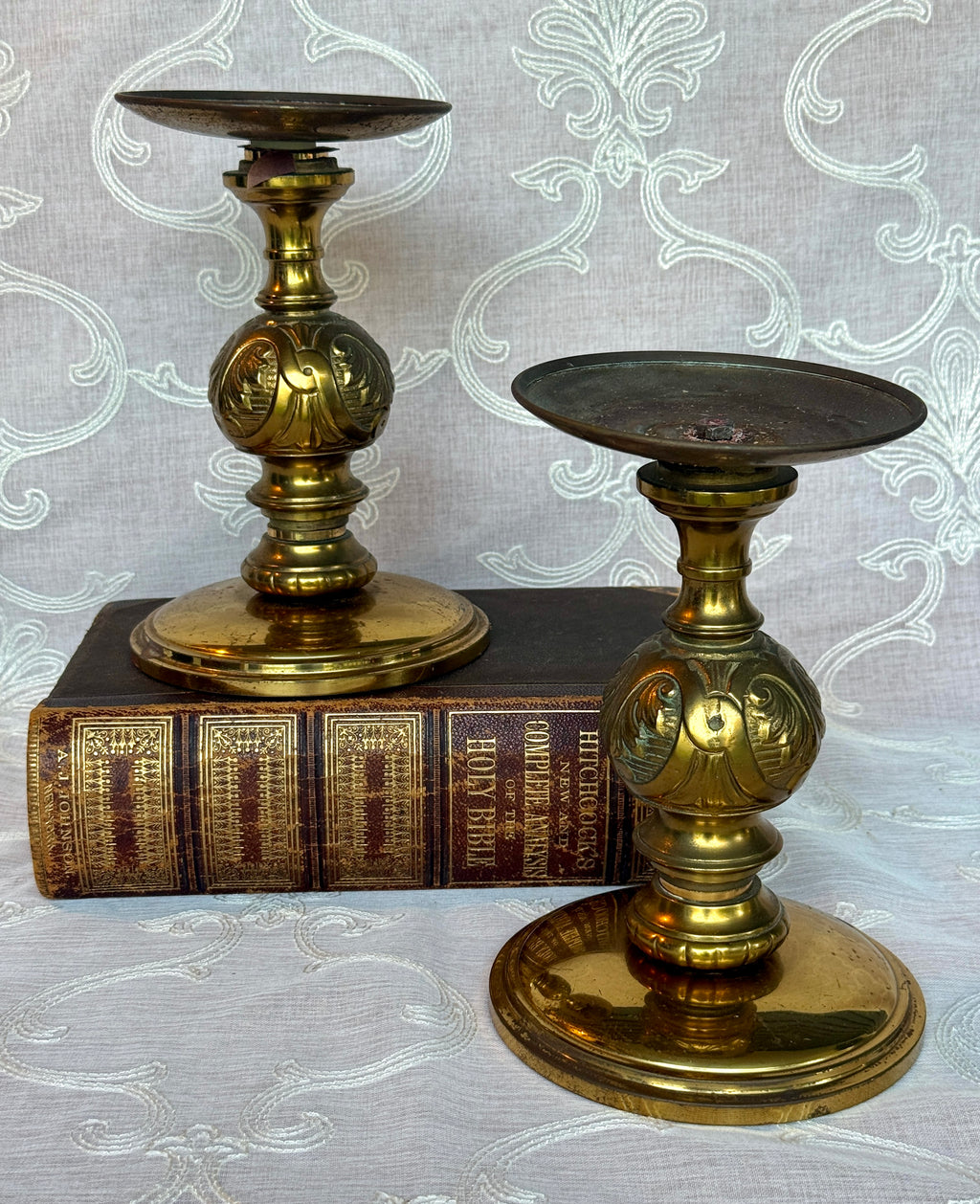 Vintage Heavy Brass Altar Candlesticks – Pair