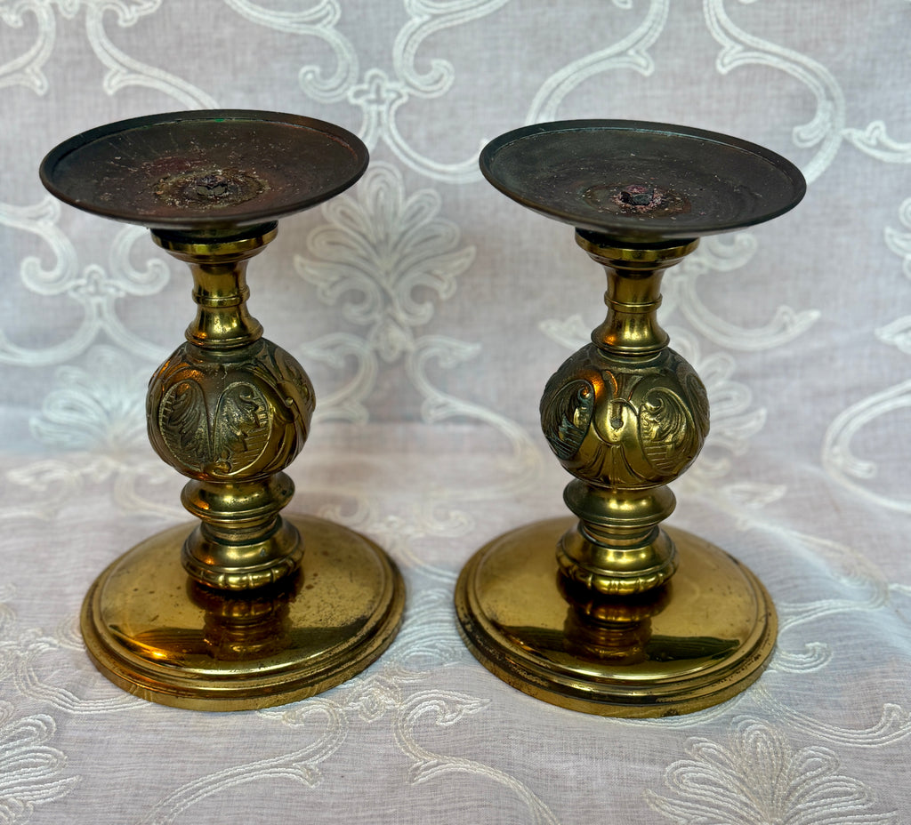 Vintage Heavy Brass Altar Candlesticks – Pair
