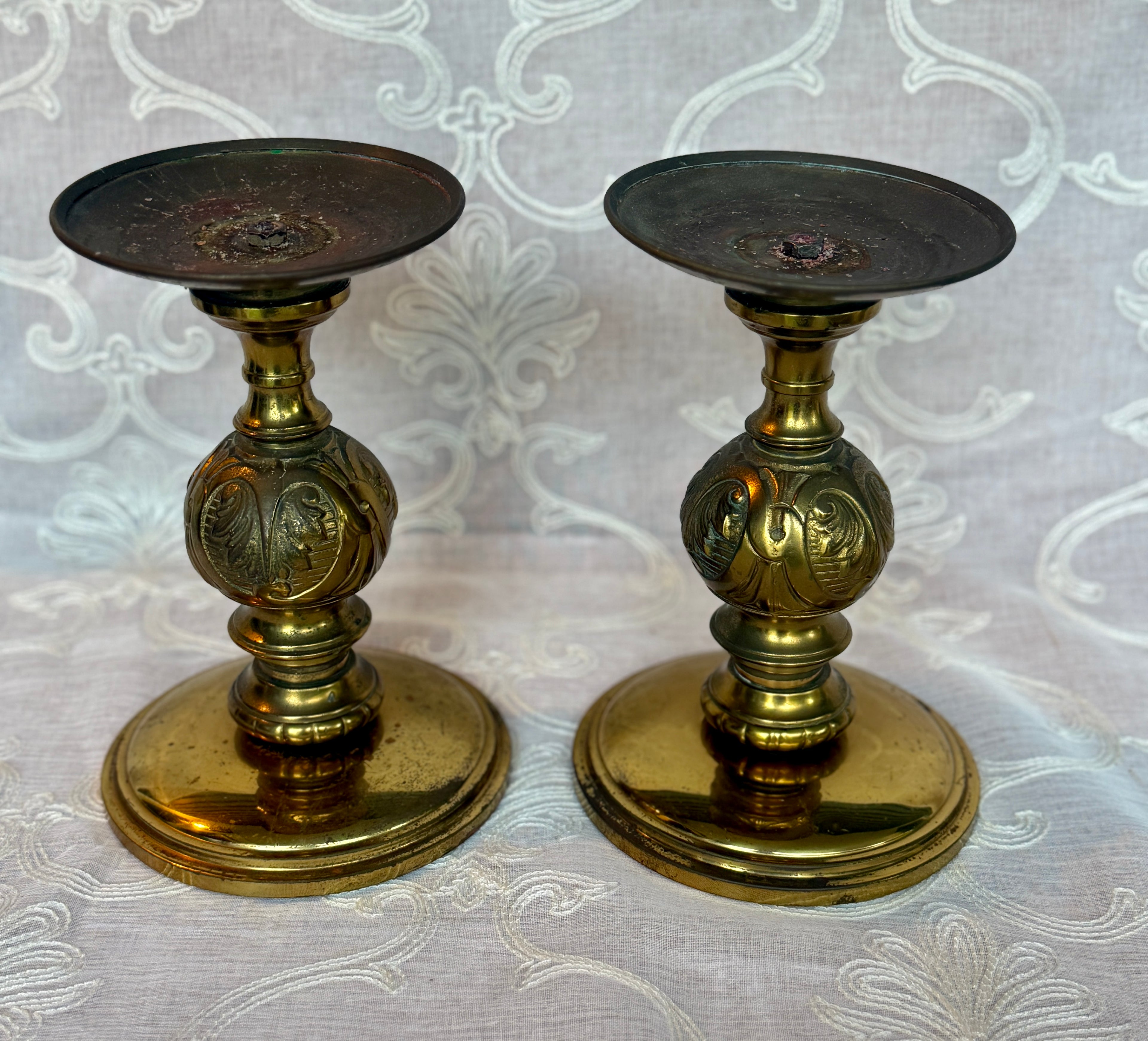 Vintage Heavy Brass Altar Candlesticks – Pair