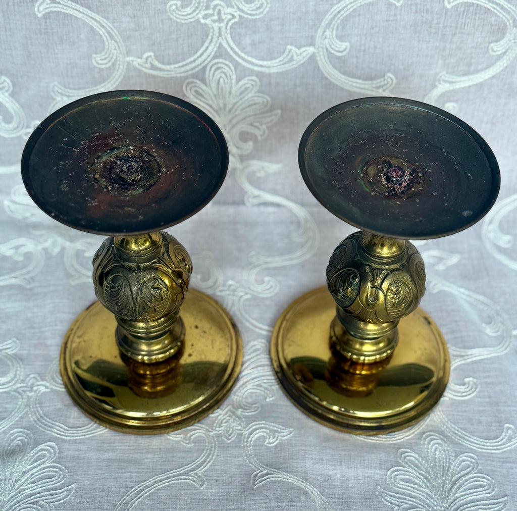 Vintage Heavy Brass Altar Candlesticks – Pair