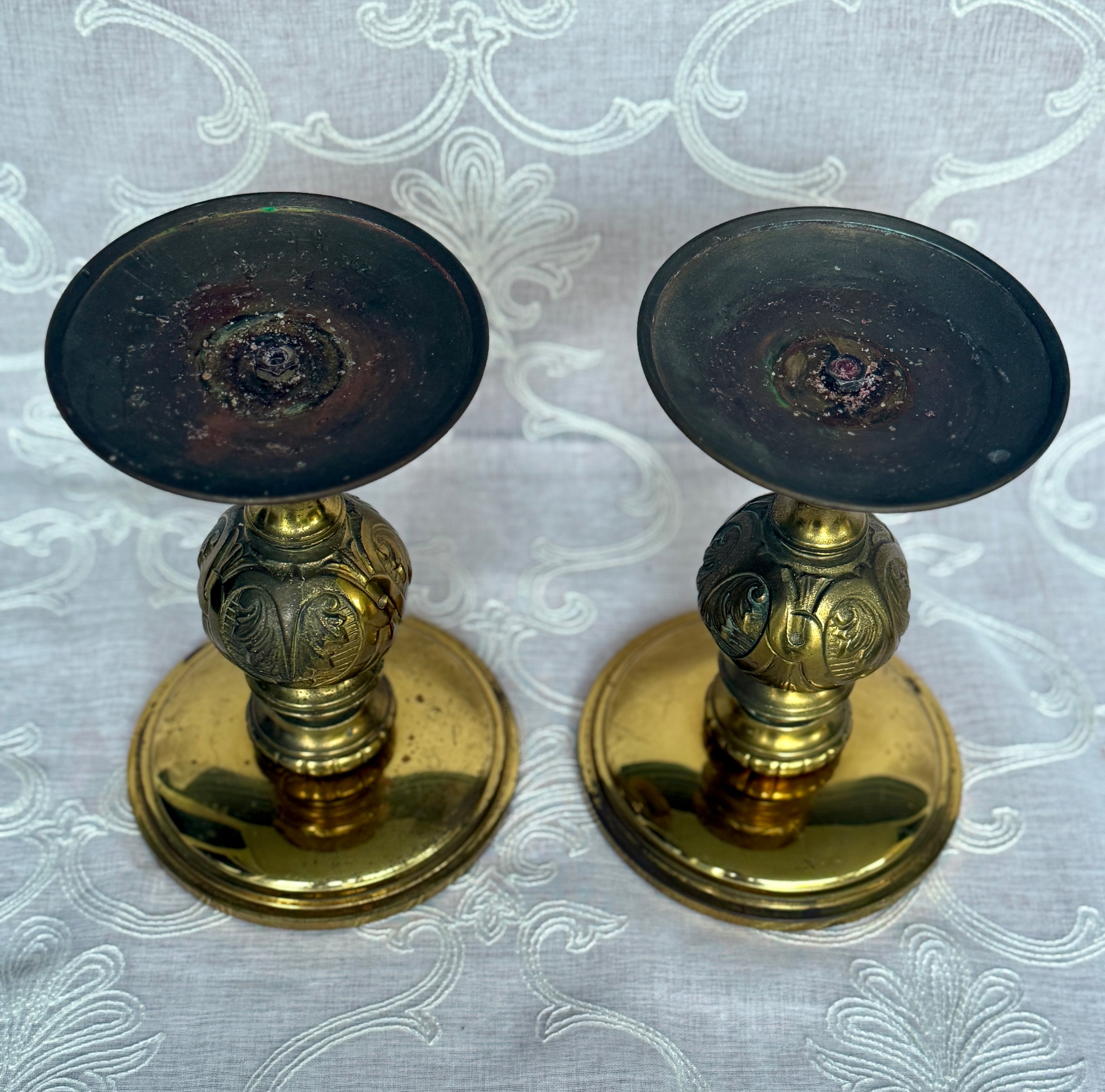 Vintage Heavy Brass Altar Candlesticks – Pair