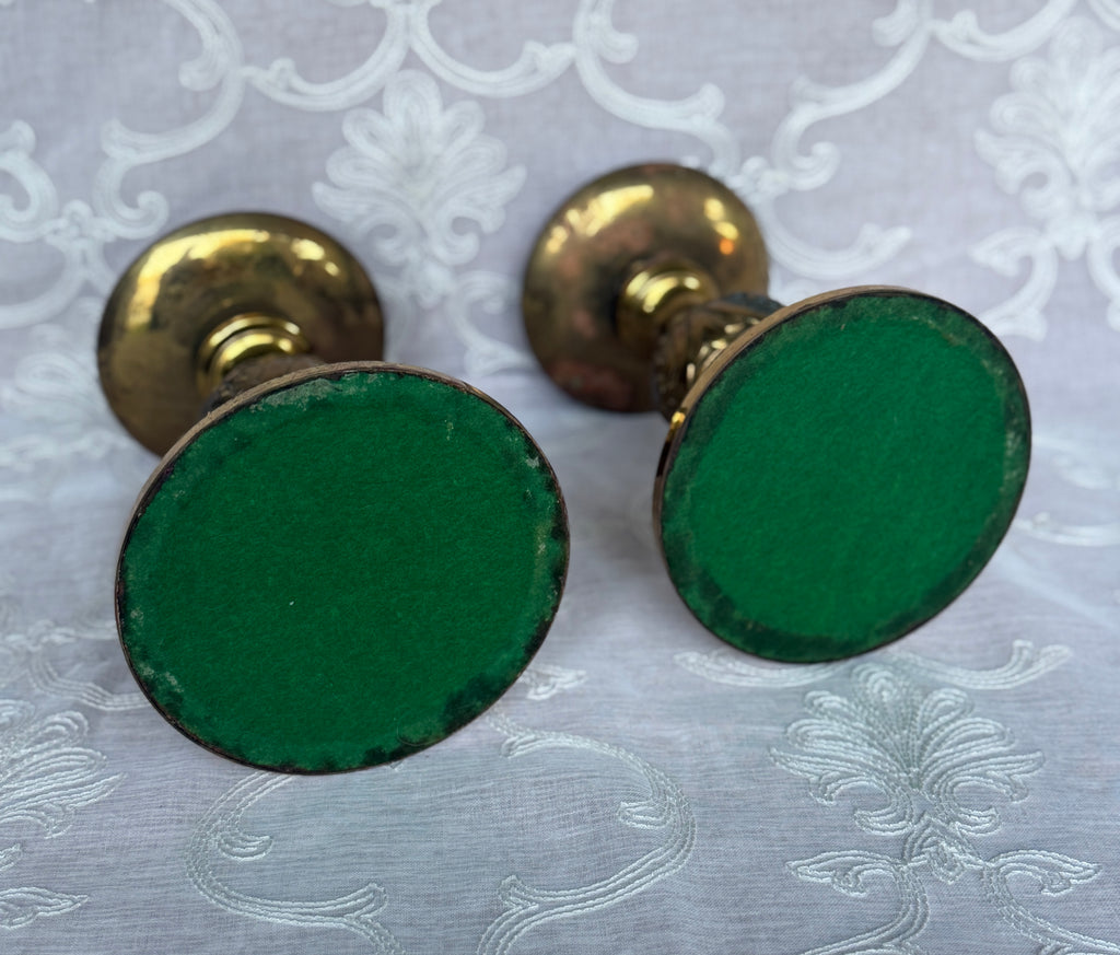 Vintage Heavy Brass Altar Candlesticks – Pair