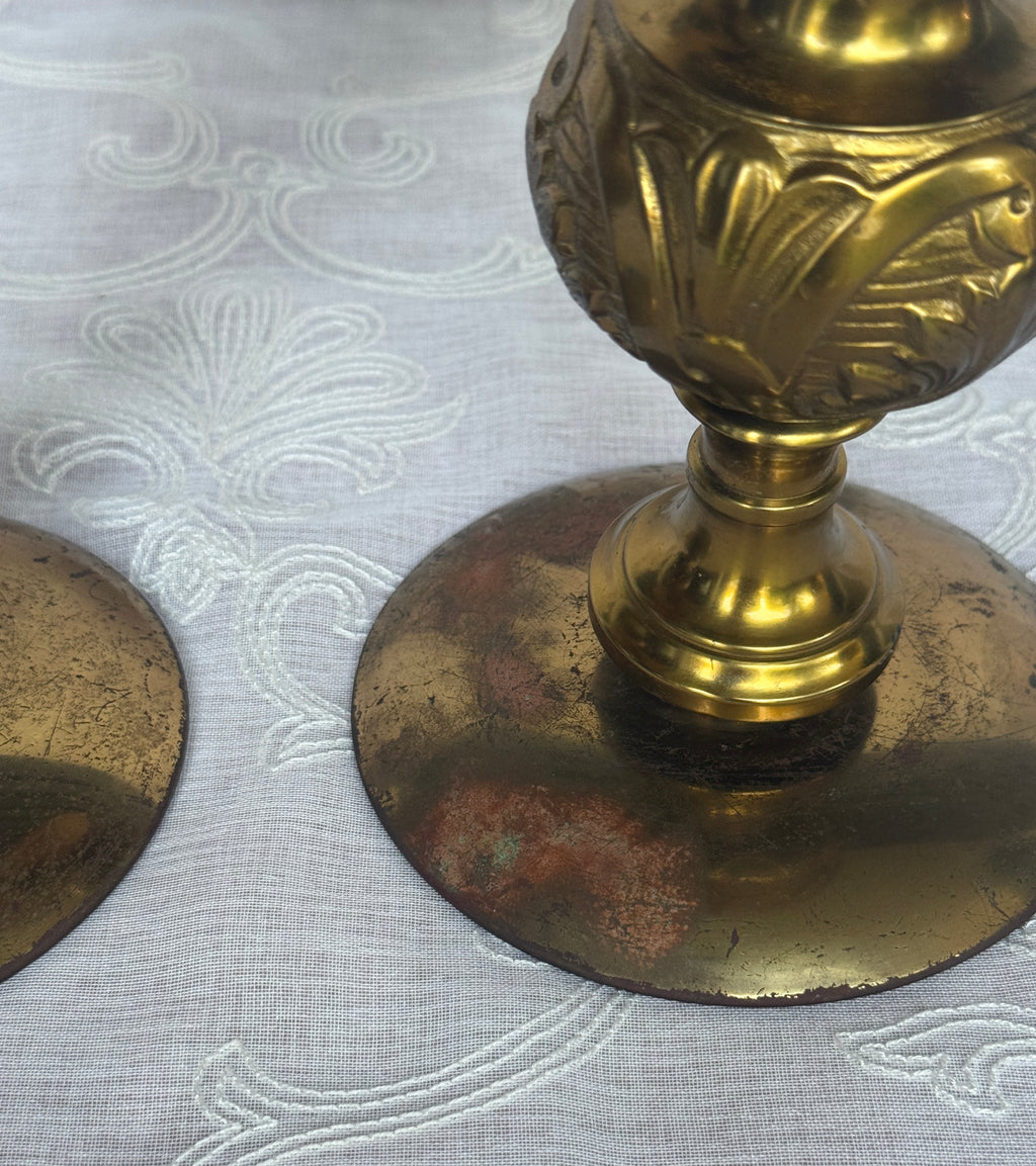 Vintage Heavy Brass Altar Candlesticks – Pair