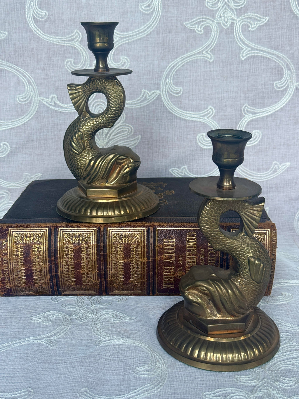 Vintage Brass Fish Candlesticks – Pair