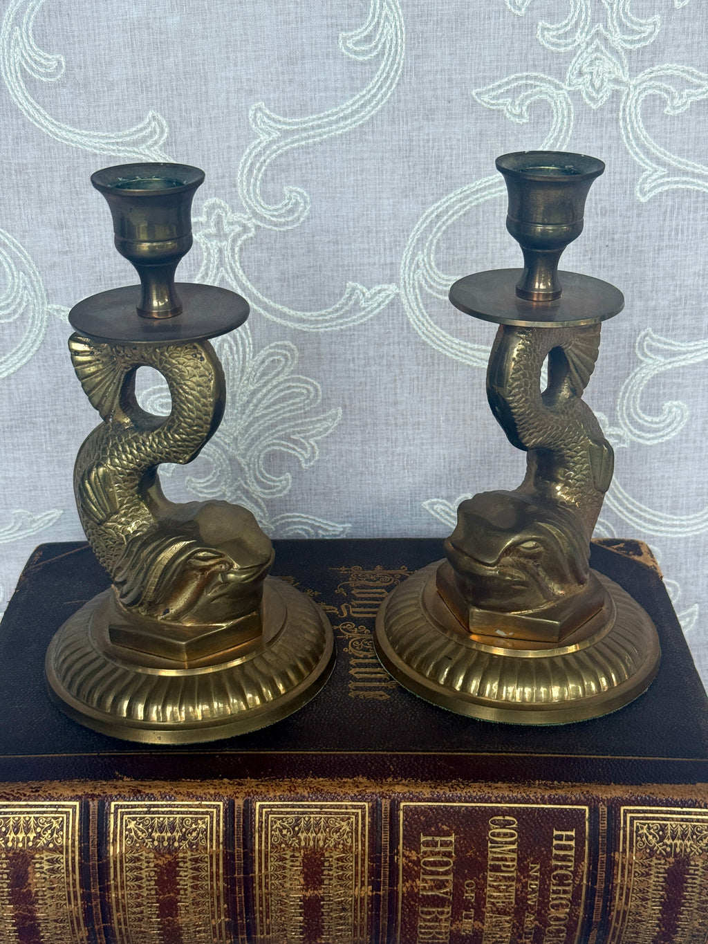 Vintage Brass Fish Candlesticks – Pair