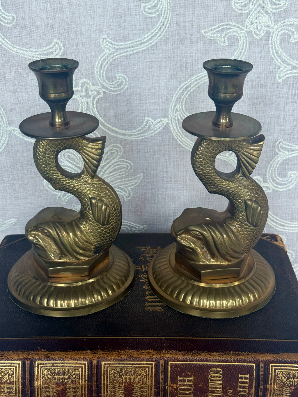 Vintage Brass Fish Candlesticks – Pair