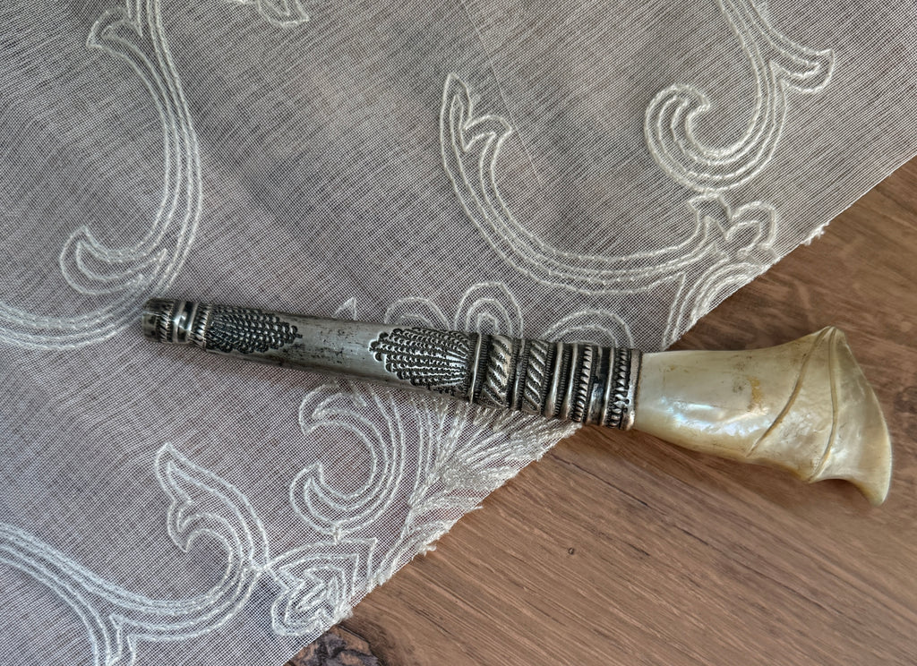 Antique Sterling Silver & Mother-of-Pearl Parasol Handle with Monogram – D