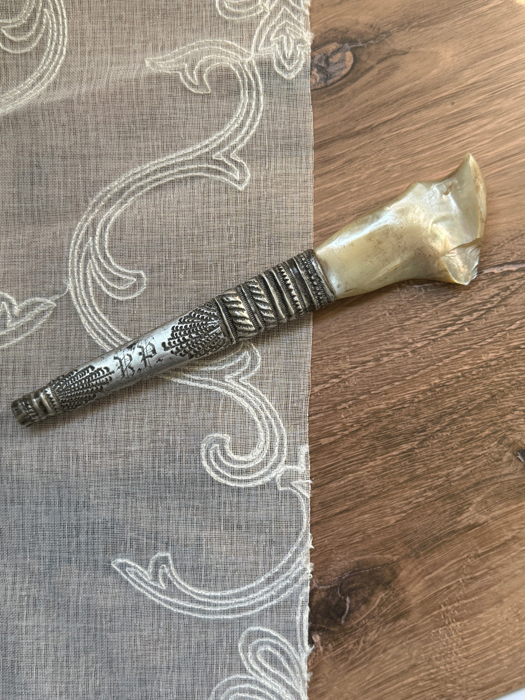 Antique Sterling Silver & Mother-of-Pearl Parasol Handle with Monogram – D