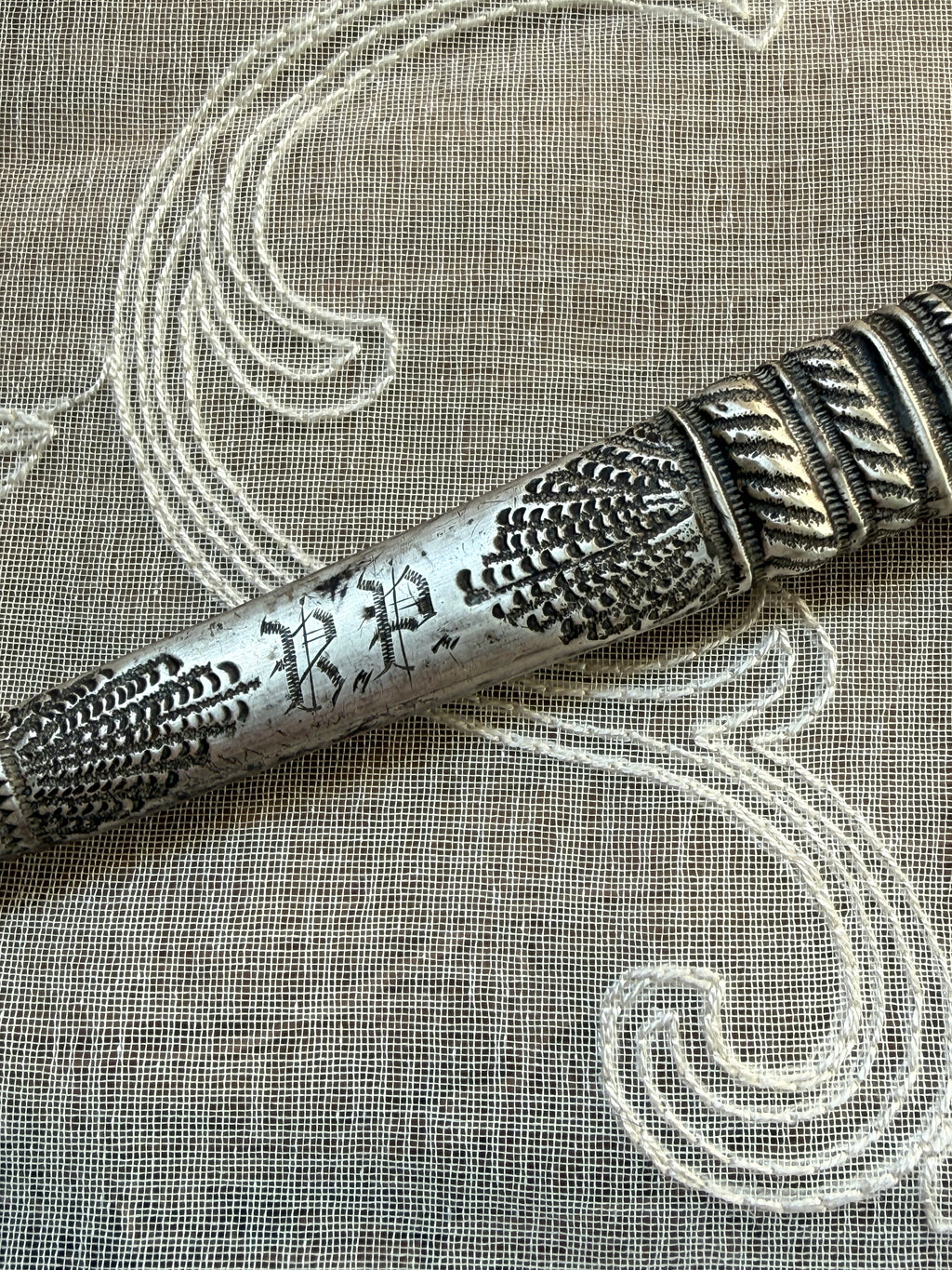 Antique Sterling Silver & Mother-of-Pearl Parasol Handle with Monogram – D
