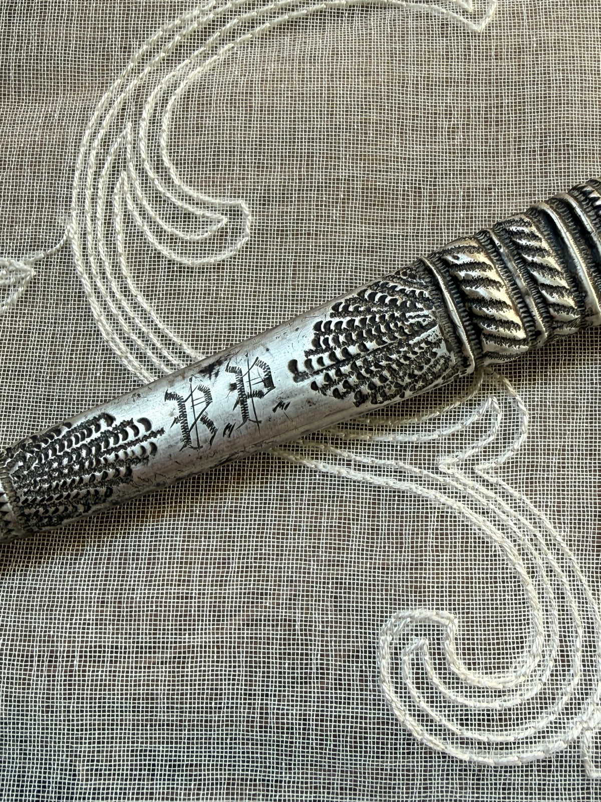 Antique Sterling Silver & Mother-of-Pearl Parasol Handle with Monogram – D