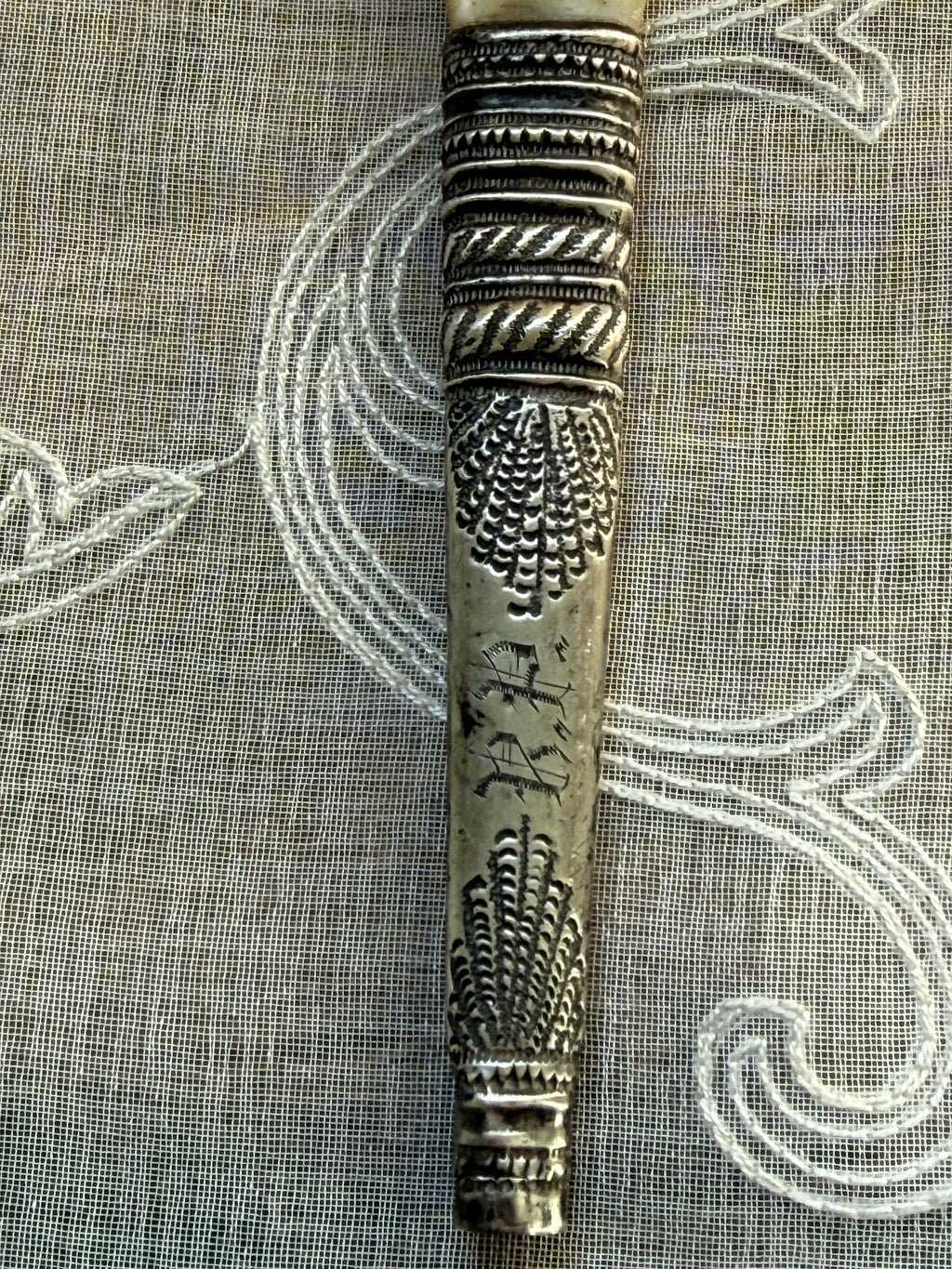 Antique Sterling Silver & Mother-of-Pearl Parasol Handle with Monogram – D