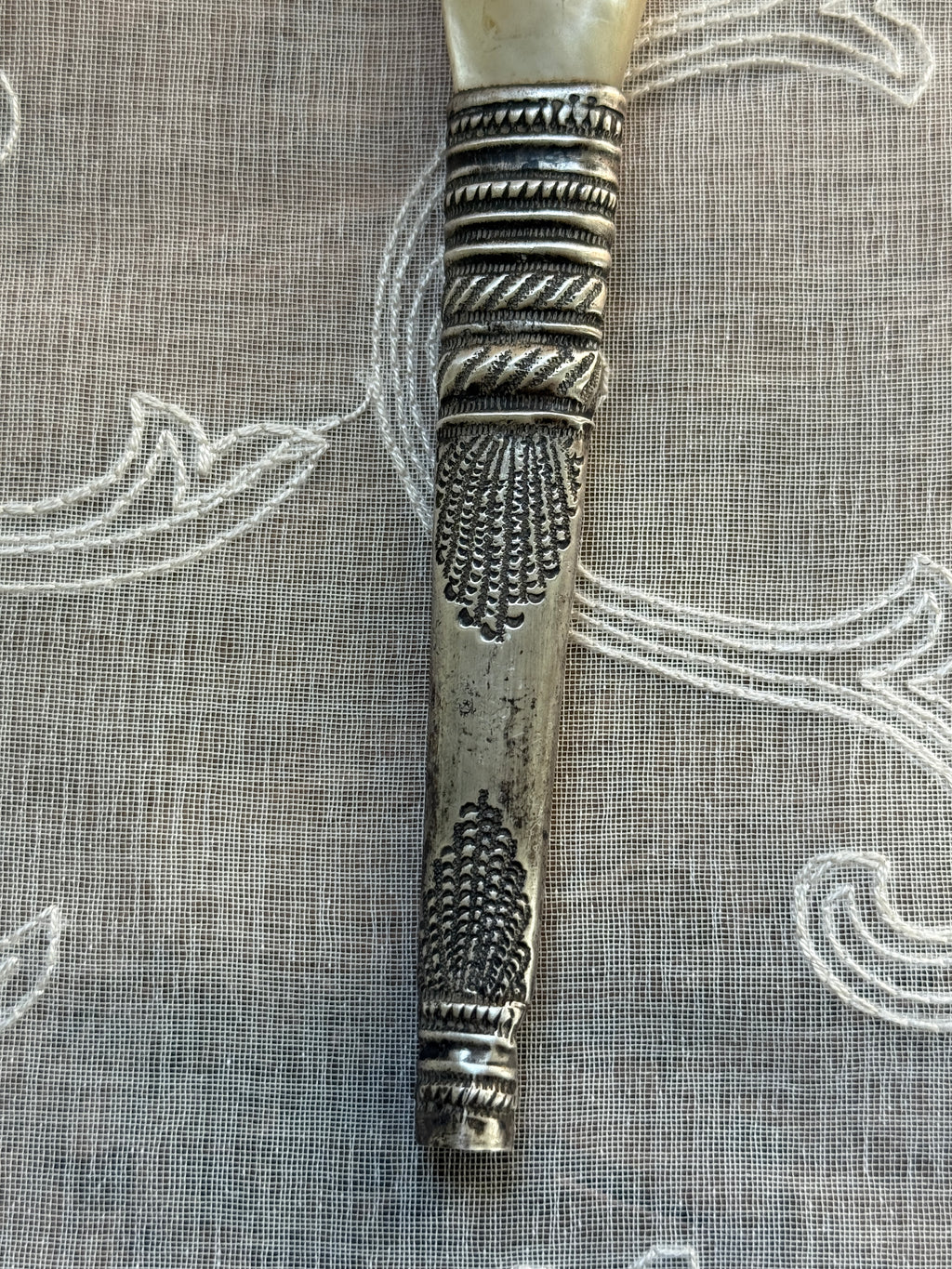 Antique Sterling Silver & Mother-of-Pearl Parasol Handle with Monogram – D