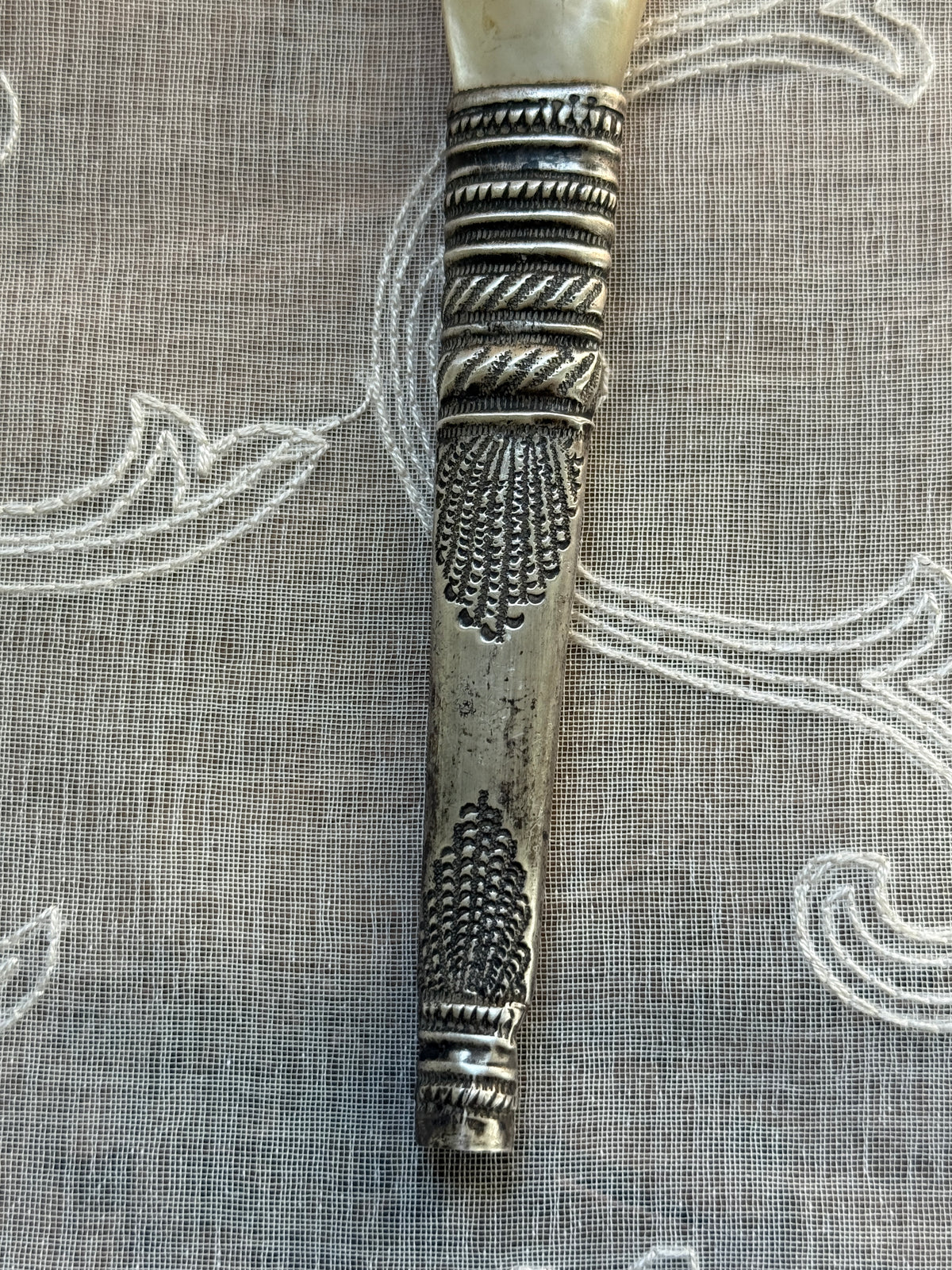 Antique Sterling Silver & Mother-of-Pearl Parasol Handle with Monogram – D