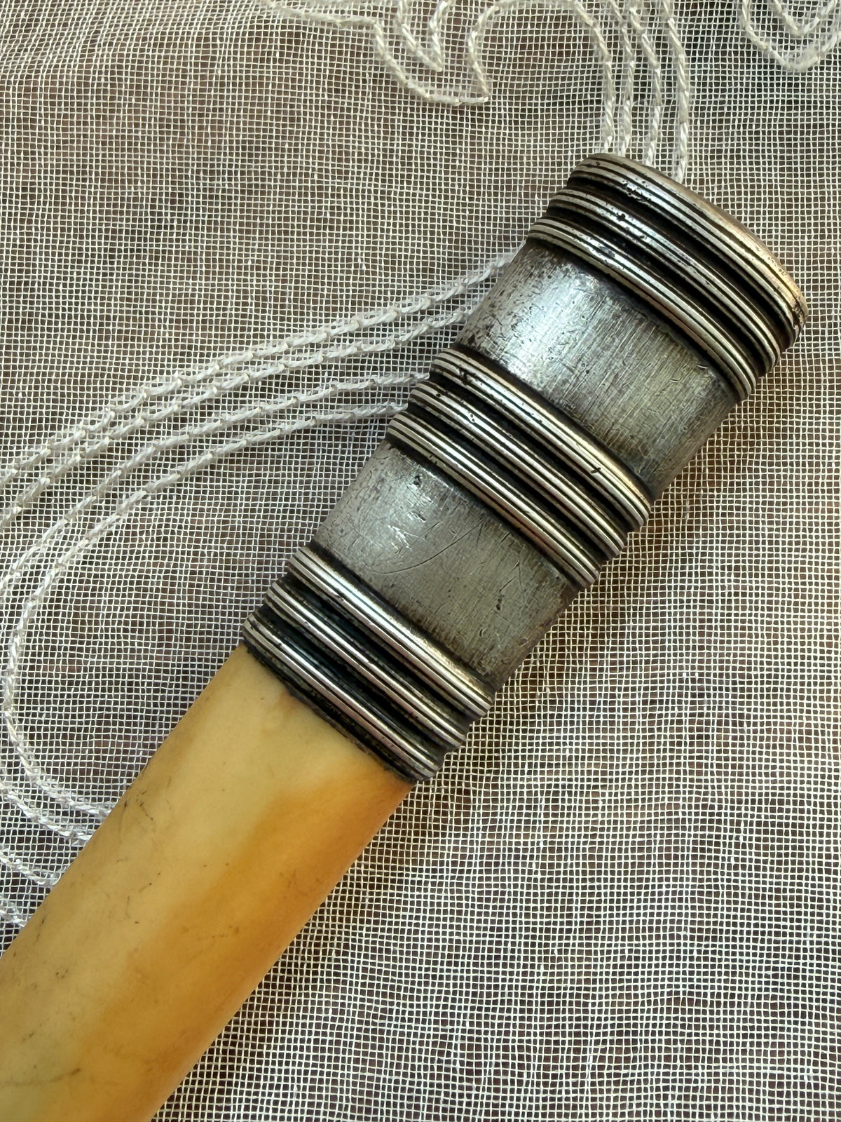 Antique Silver-Tone Parasol Handle – E