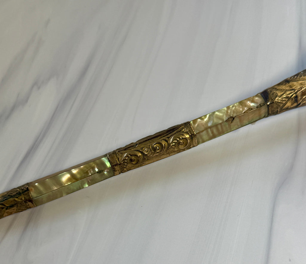 Antique Mother-of-Pearl & Ornate Gilt-Tone Parasol Handle – A1