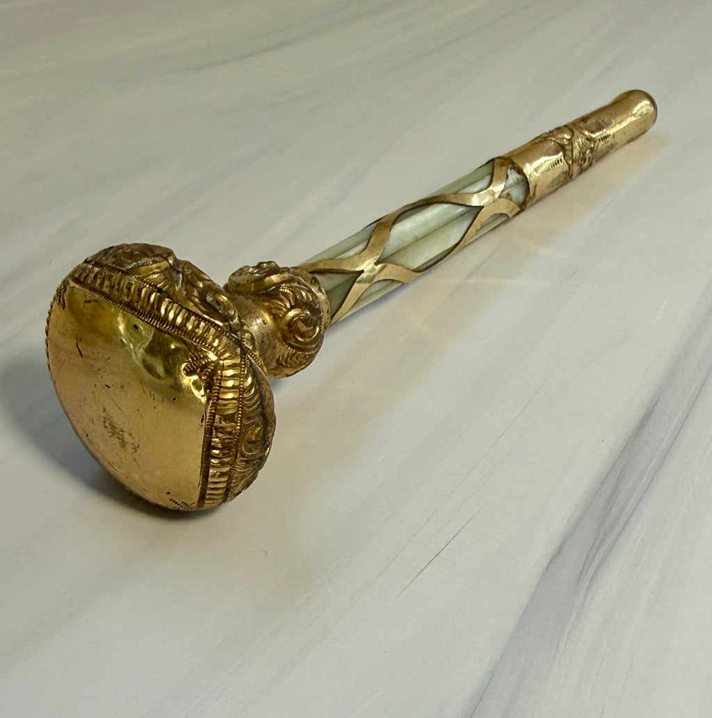 Antique Mother-of-Pearl Parasol Handle with Gilt-Tone Lattice Detail – A2