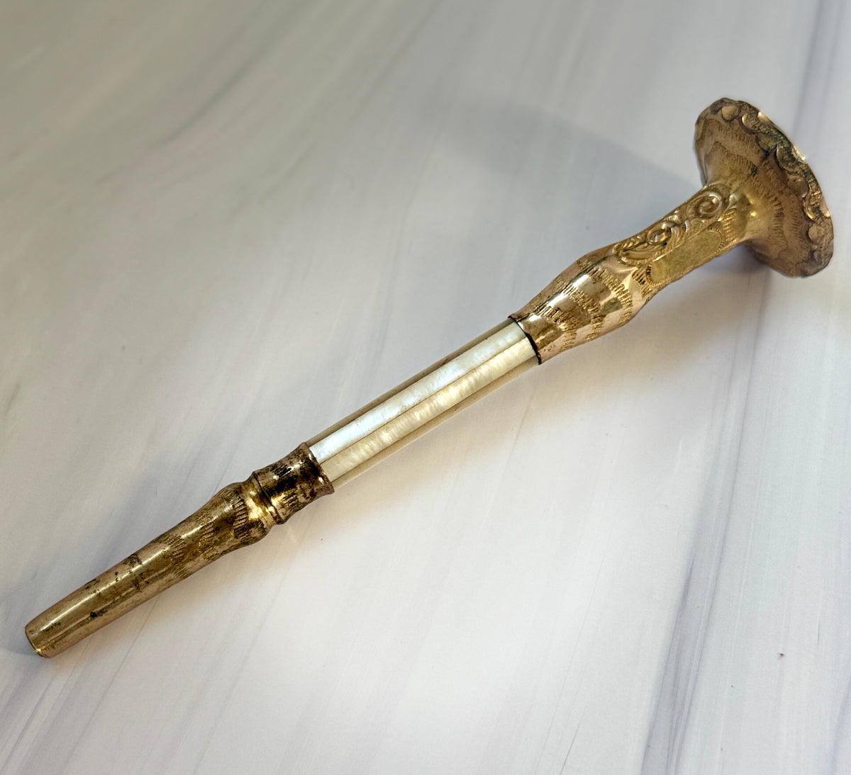 Antique K&H Mother-of-Pearl Parasol Handle with Monogram – A4