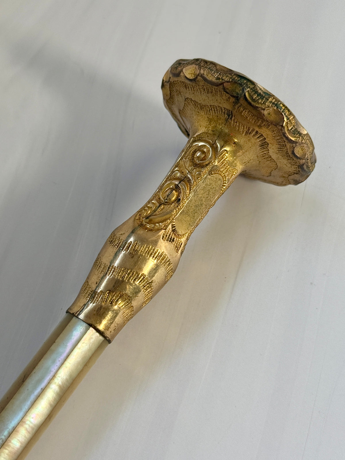Antique K&H Mother-of-Pearl Parasol Handle with Monogram – A4