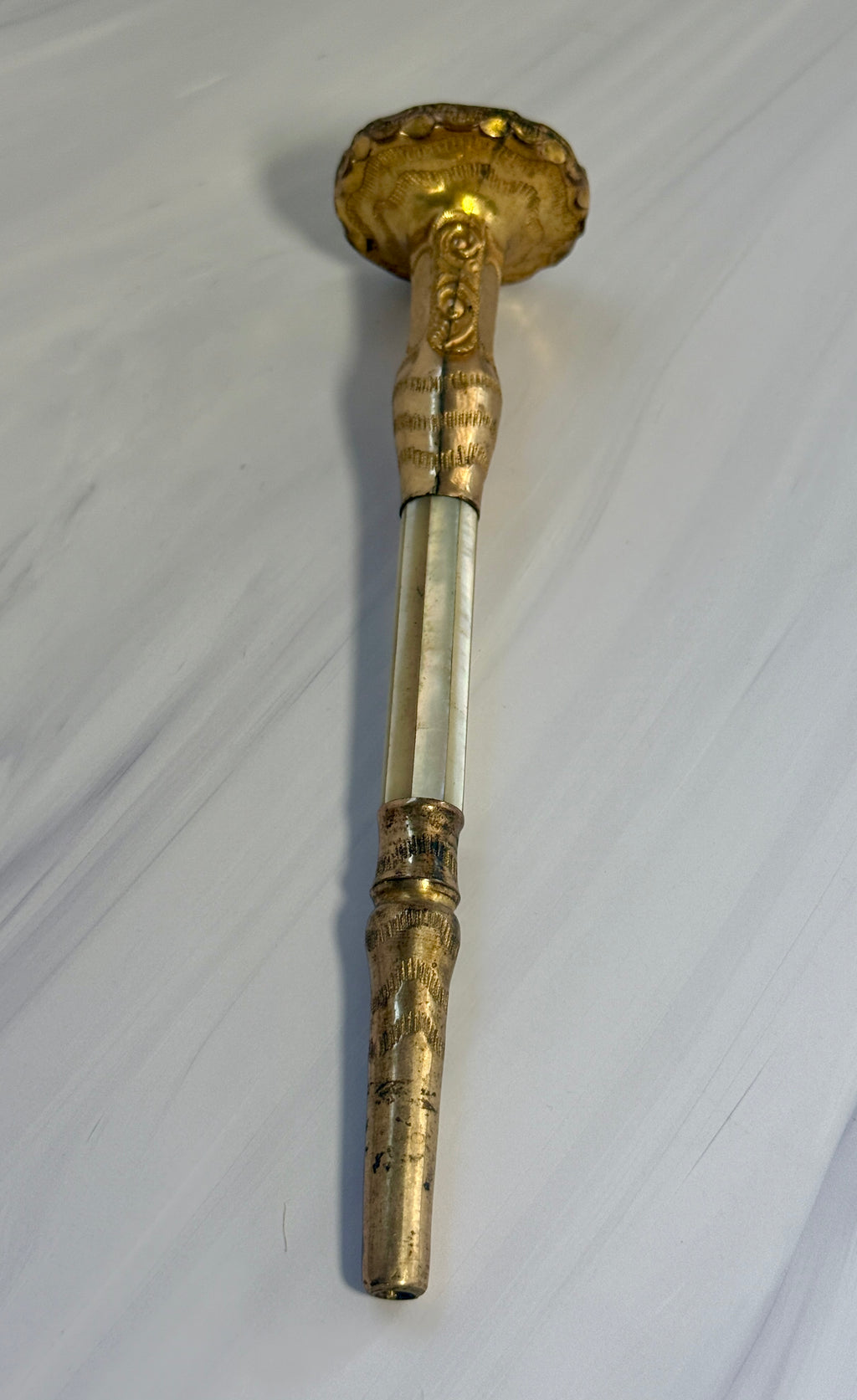 Antique K&H Mother-of-Pearl Parasol Handle with Monogram – A4
