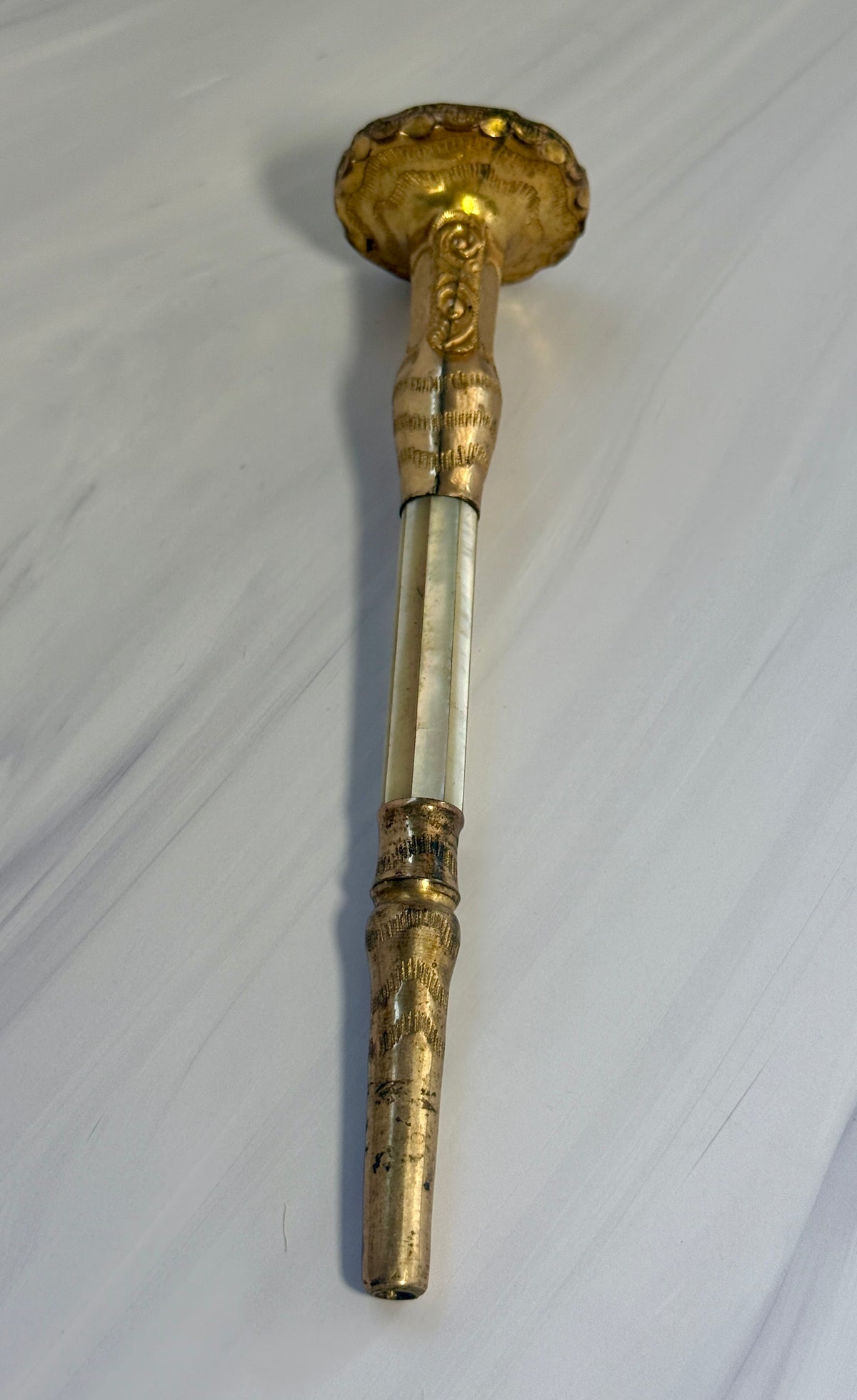 Antique K&H Mother-of-Pearl Parasol Handle with Monogram – A4