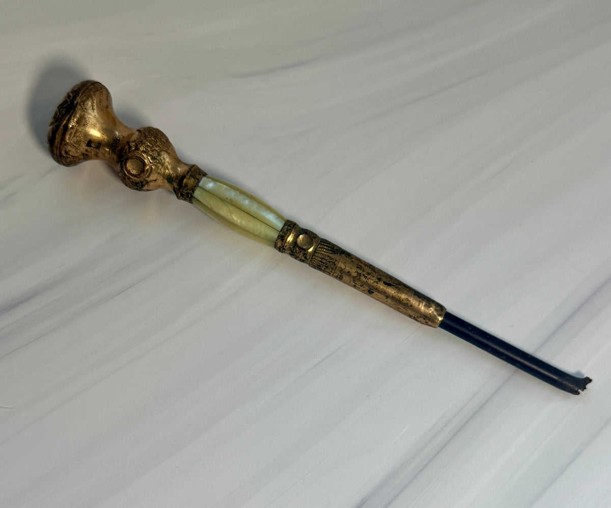 Antique Mother-of-Pearl Parasol Handle with Ornate Gilt-Tone Top – A6