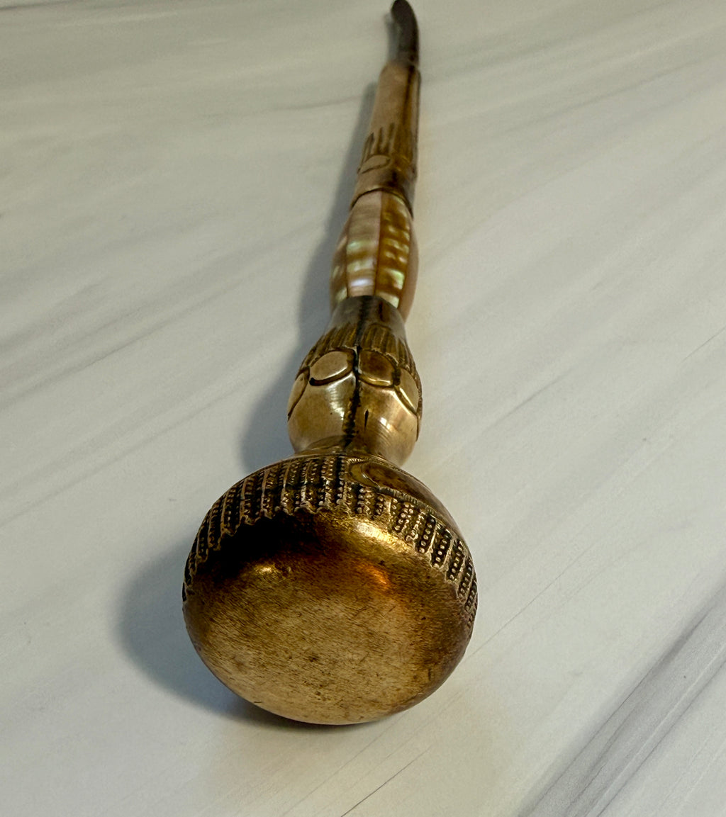Antique Mother-of-Pearl Parasol Handle with Ornate Gilt-Tone Metalwork – A7