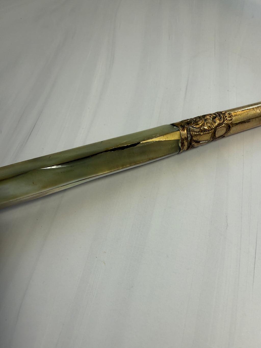 Antique Mother-of-Pearl Parasol Handle with Ornate Gilt-Tone Metalwork – A8