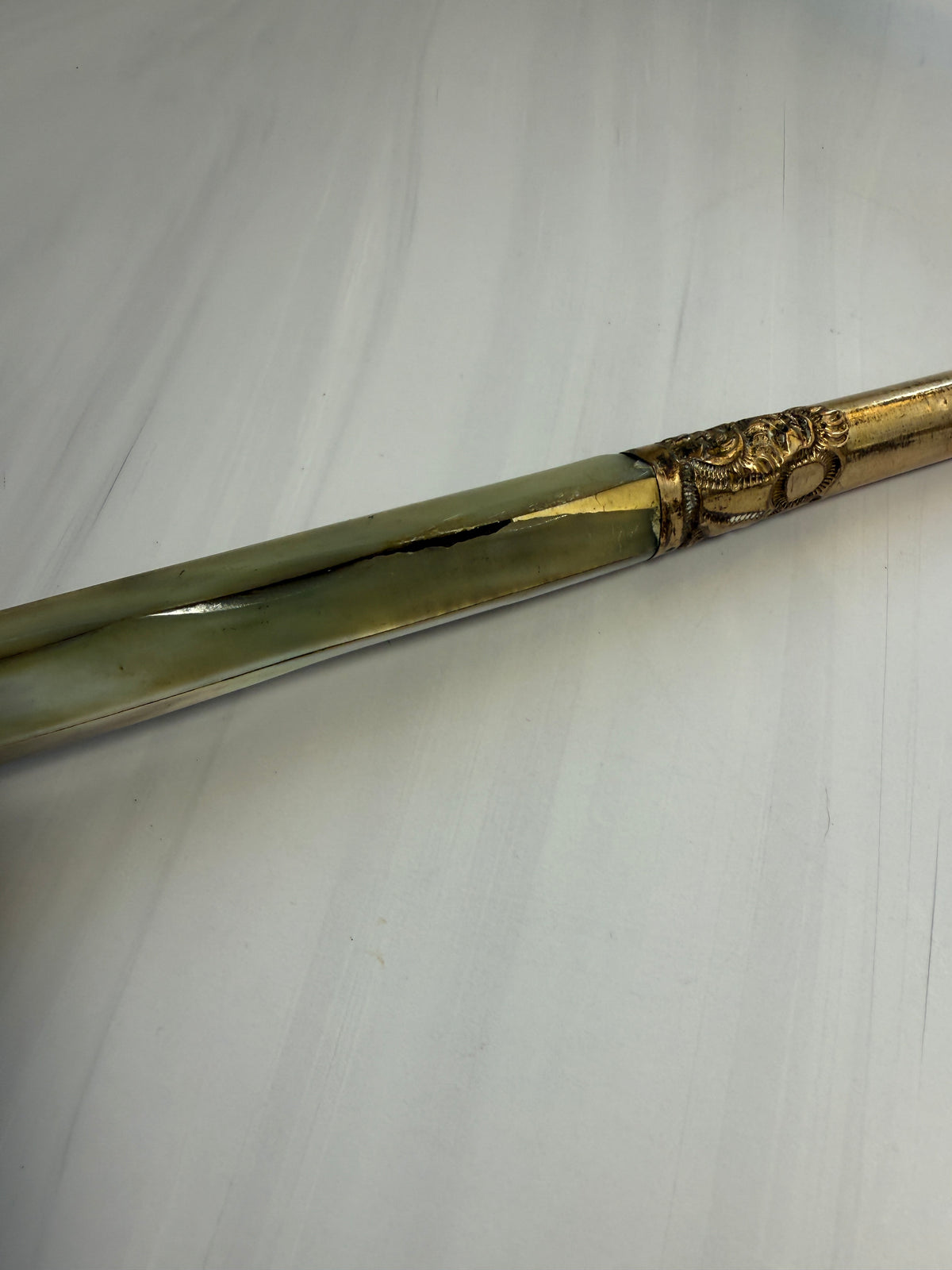 Antique Mother-of-Pearl Parasol Handle with Ornate Gilt-Tone Metalwork – A8