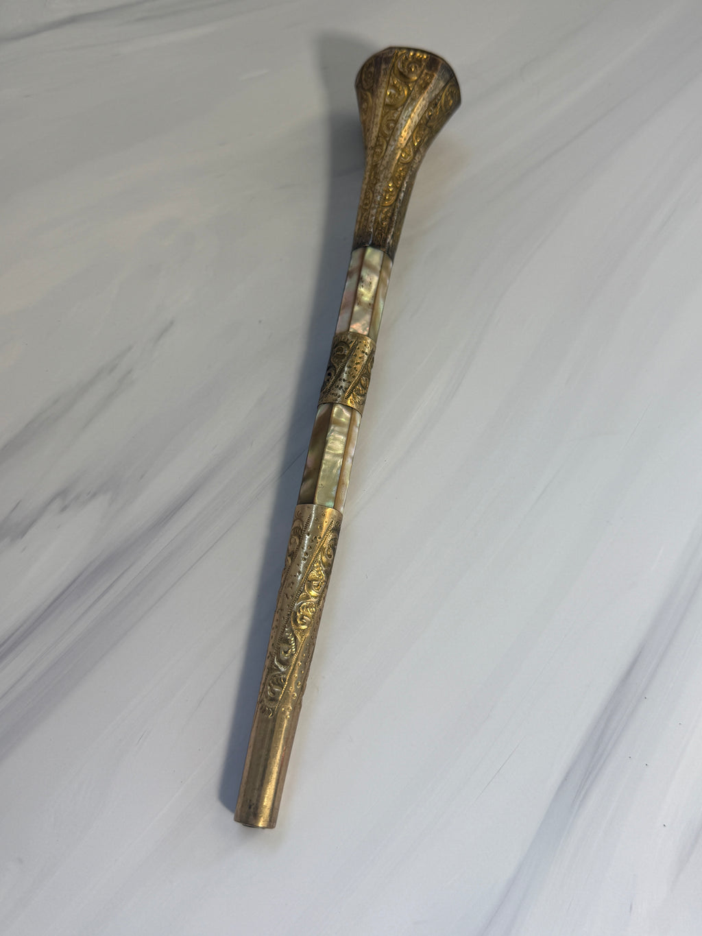 Antique Mother-of-Pearl Parasol Handle with Monogram – A9