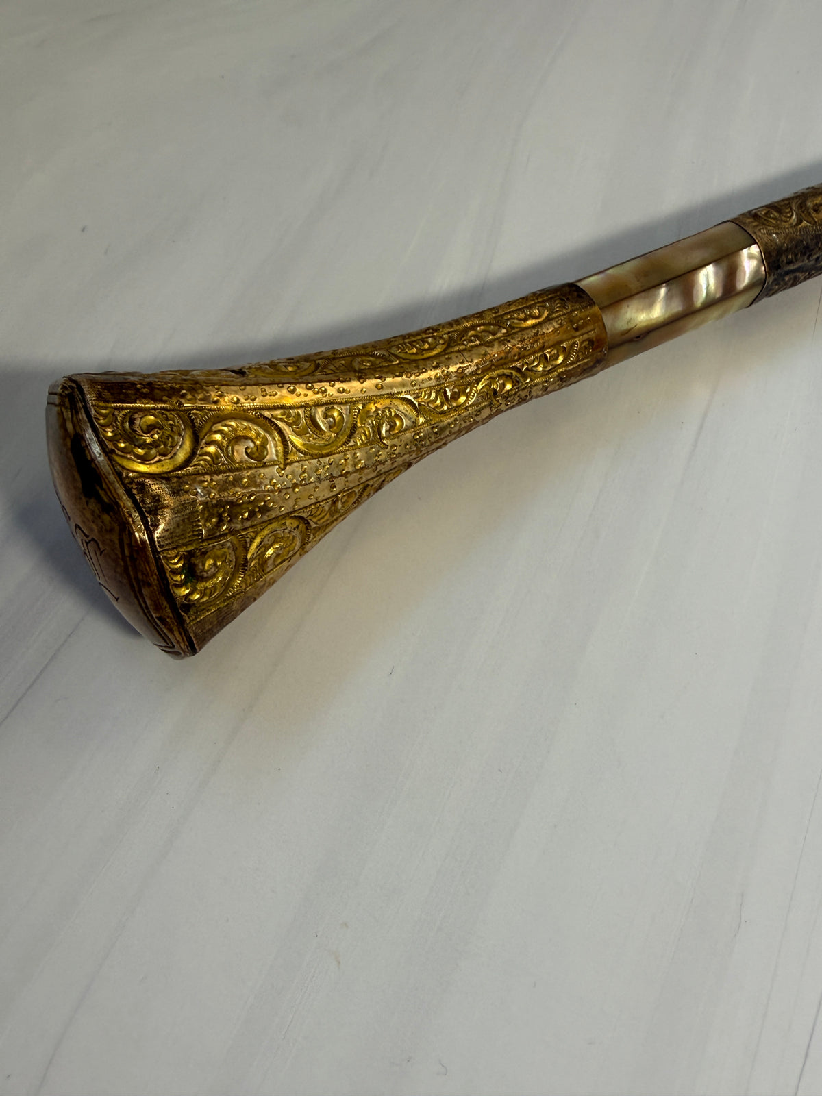 Antique Mother-of-Pearl Parasol Handle with Monogram – A9