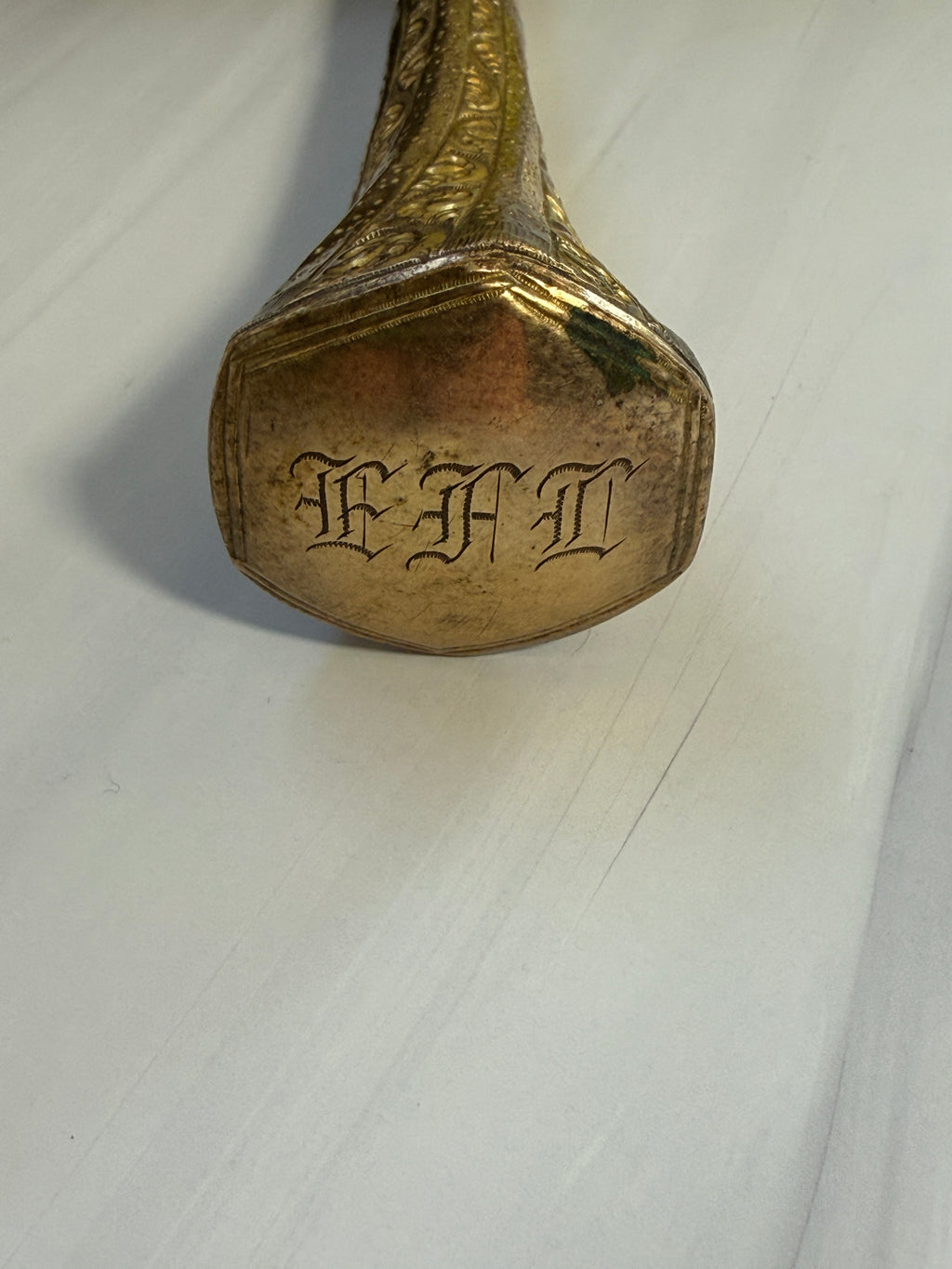 Antique Mother-of-Pearl Parasol Handle with Monogram – A9