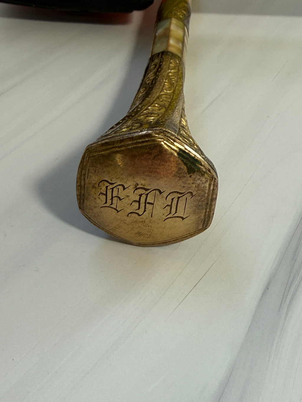 Antique Mother-of-Pearl Parasol Handle with Monogram – A9