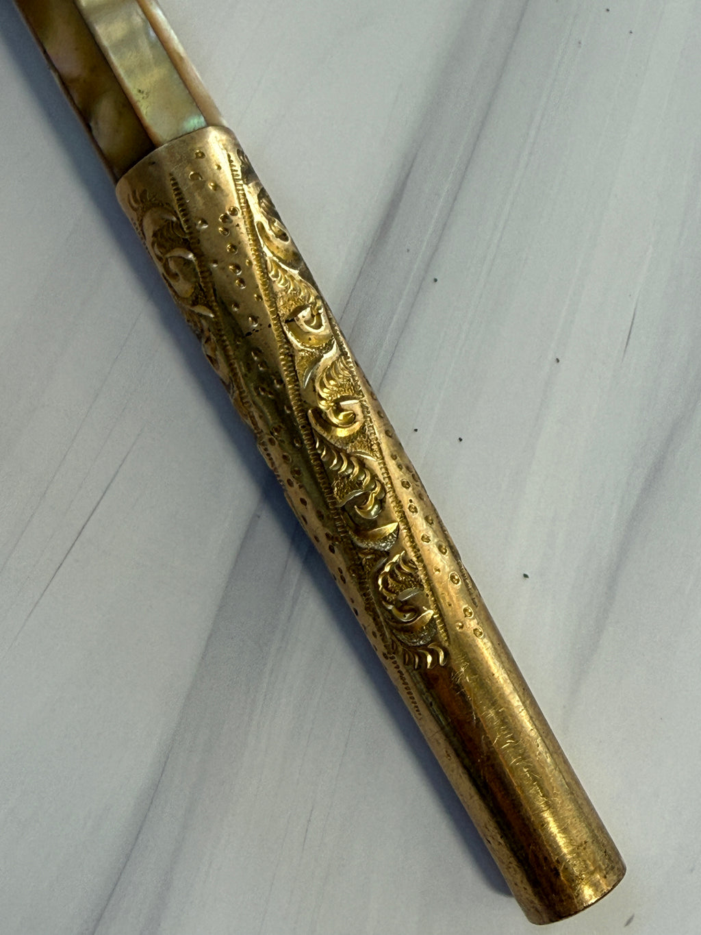 Antique Mother-of-Pearl Parasol Handle with Monogram – A9